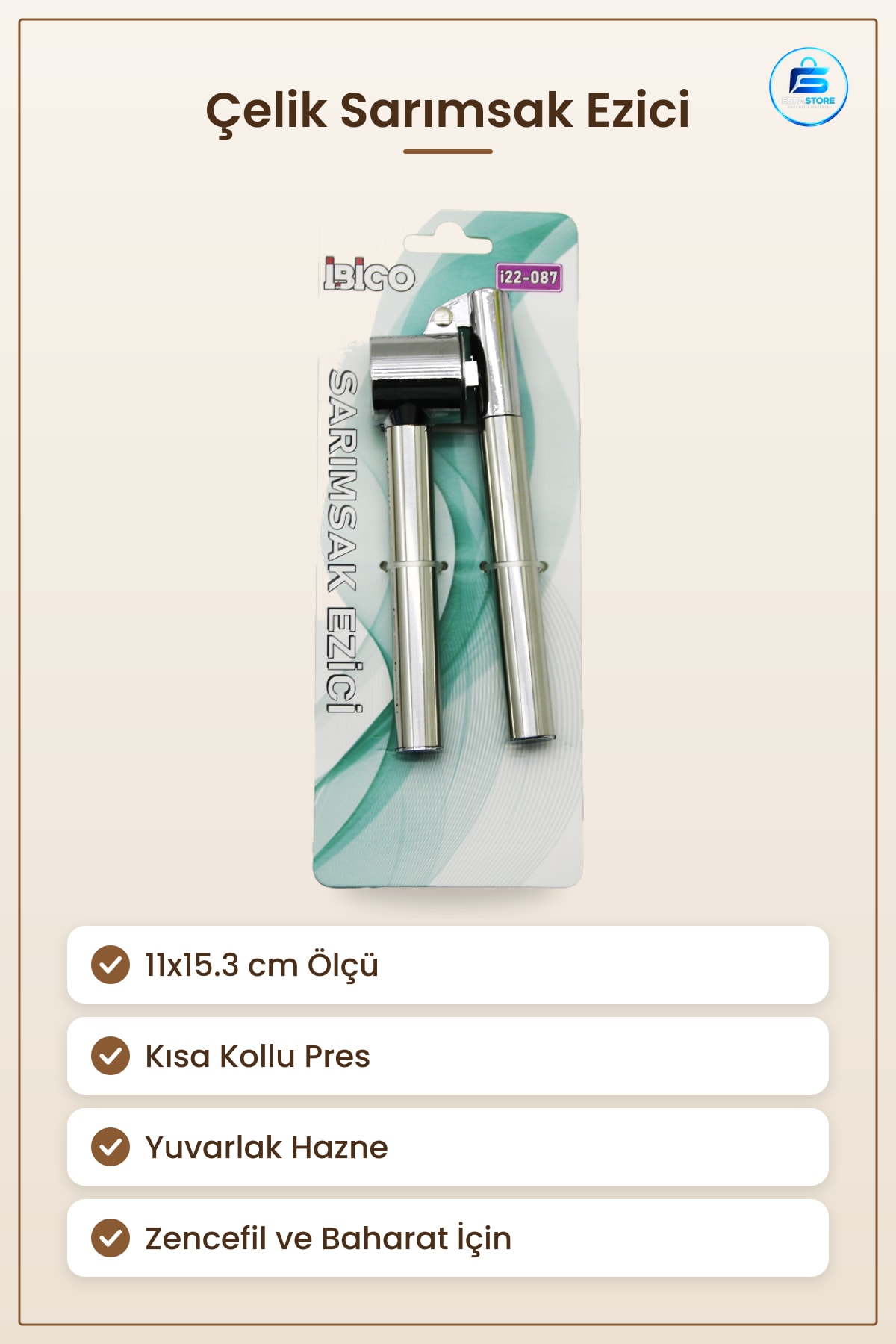 Sarımsak Ezici 11x15.3 cm Çelik Presli Kısa Kollu Mutfak İçin Zencefil Baharat Hazırlama