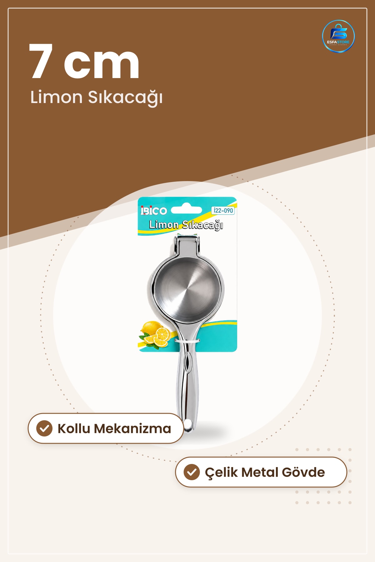 Kollu Çelik Limon Sıkacağı 7 cm Narenciye Meyve Suyu Mutfak Pratik Yemek Hazırlık Aracı