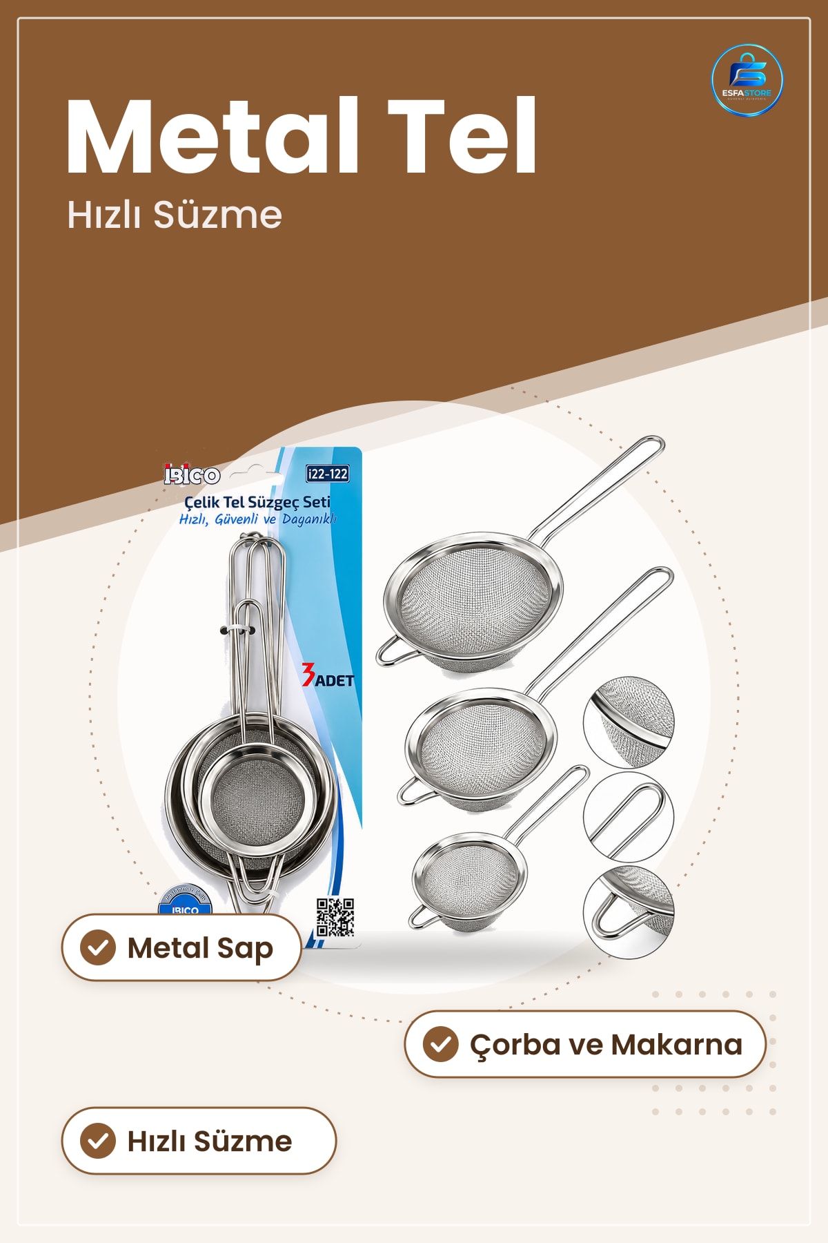 Metal Tel Süzügeç Çerçeve ve Sap Çorba Makarna Yağ Süzme Mutfak Yemek Hazırlık Kullanışlı