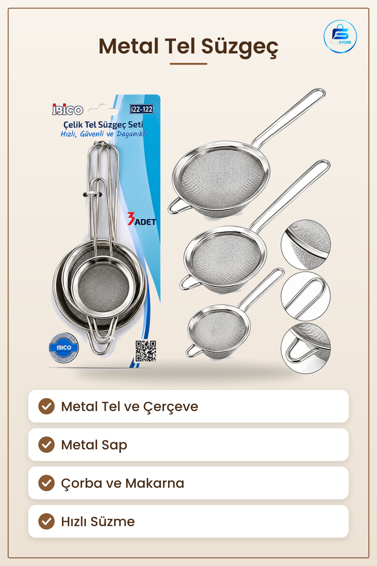 Metal Tel Süzügeç Çerçeve ve Sap Çorba Makarna Yağ Süzme Mutfak Yemek Hazırlık Kullanışlı