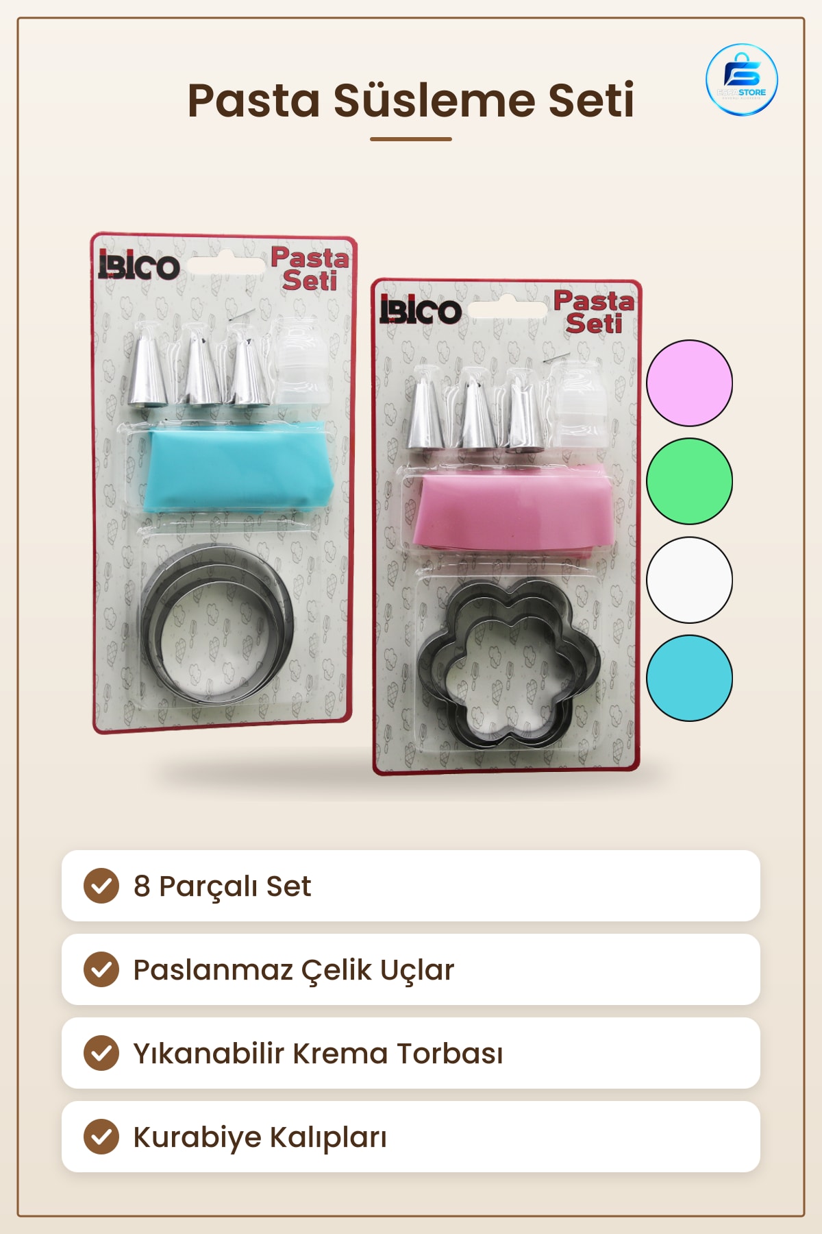 Kek Kalıbı Pasta Süsleme Seti 8 Parça Krema Torbası Metal Uçlar Kurabiye Kalıpları Mutfak