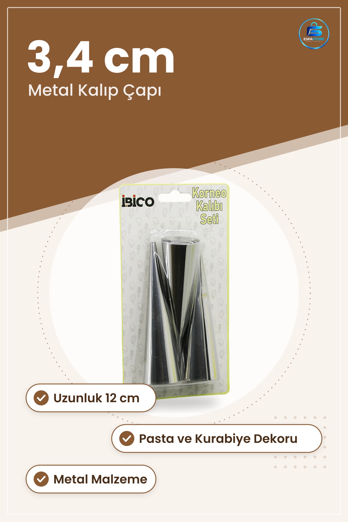 Korneo Kalıbı Metal Çap 3,4 cm Uzunluk 12 Pasta Hamur Dekorasyon Aparatı Mutfak Pastacılık