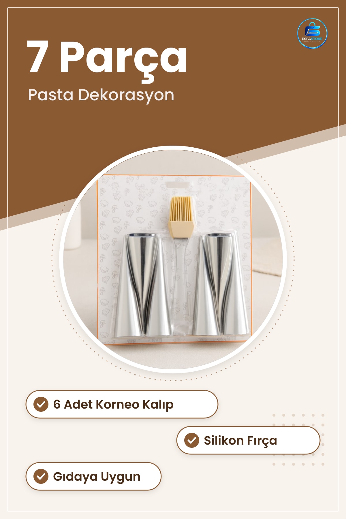 Spatula Pasta Dekorasyon Seti 7 Parça 6 Koreno Kalıp ve Silikon Fırça Mutfak Krem Süsleme Aracı