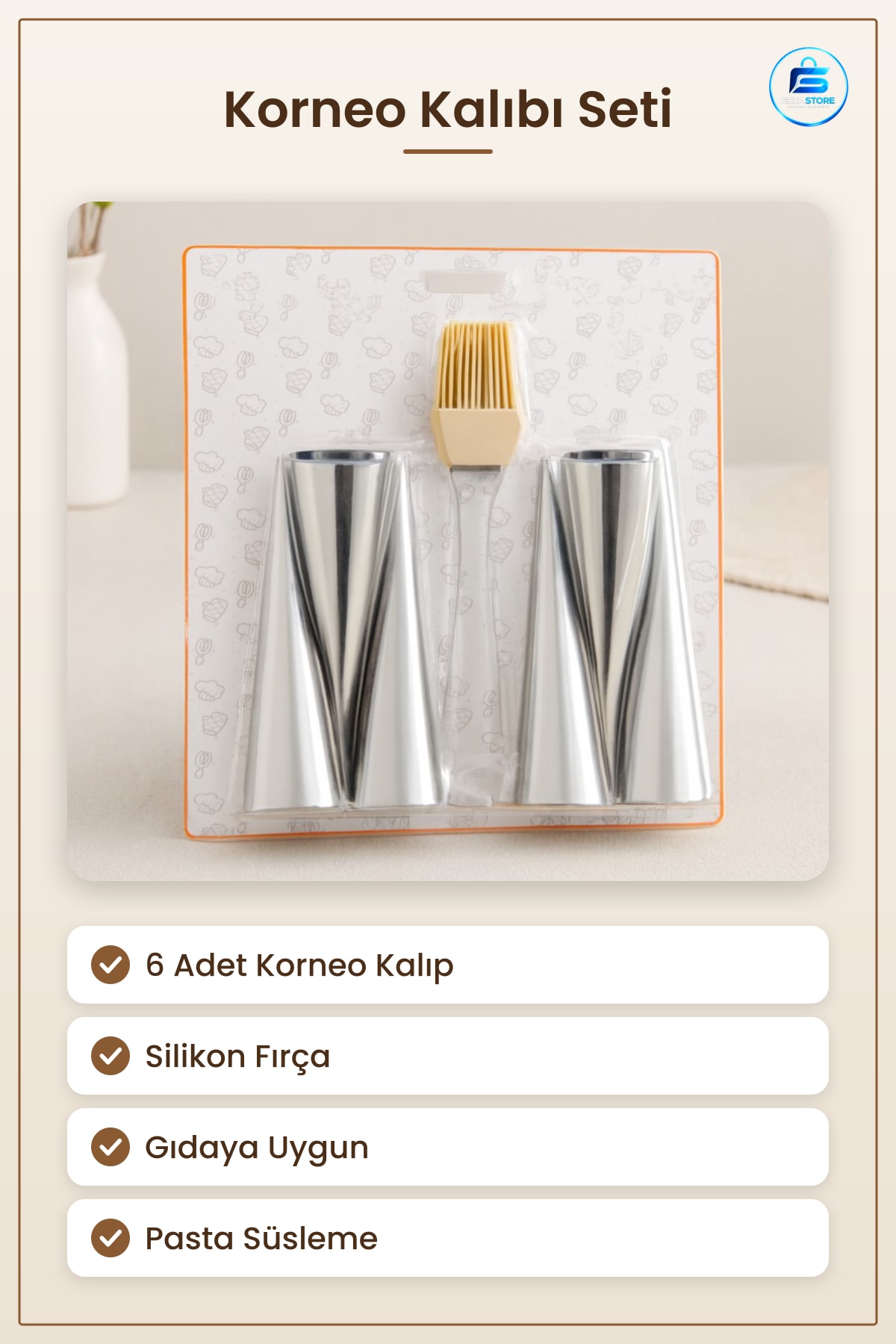 Spatula Pasta Dekorasyon Seti 7 Parça 6 Koreno Kalıp ve Silikon Fırça Mutfak Krem Süsleme Aracı