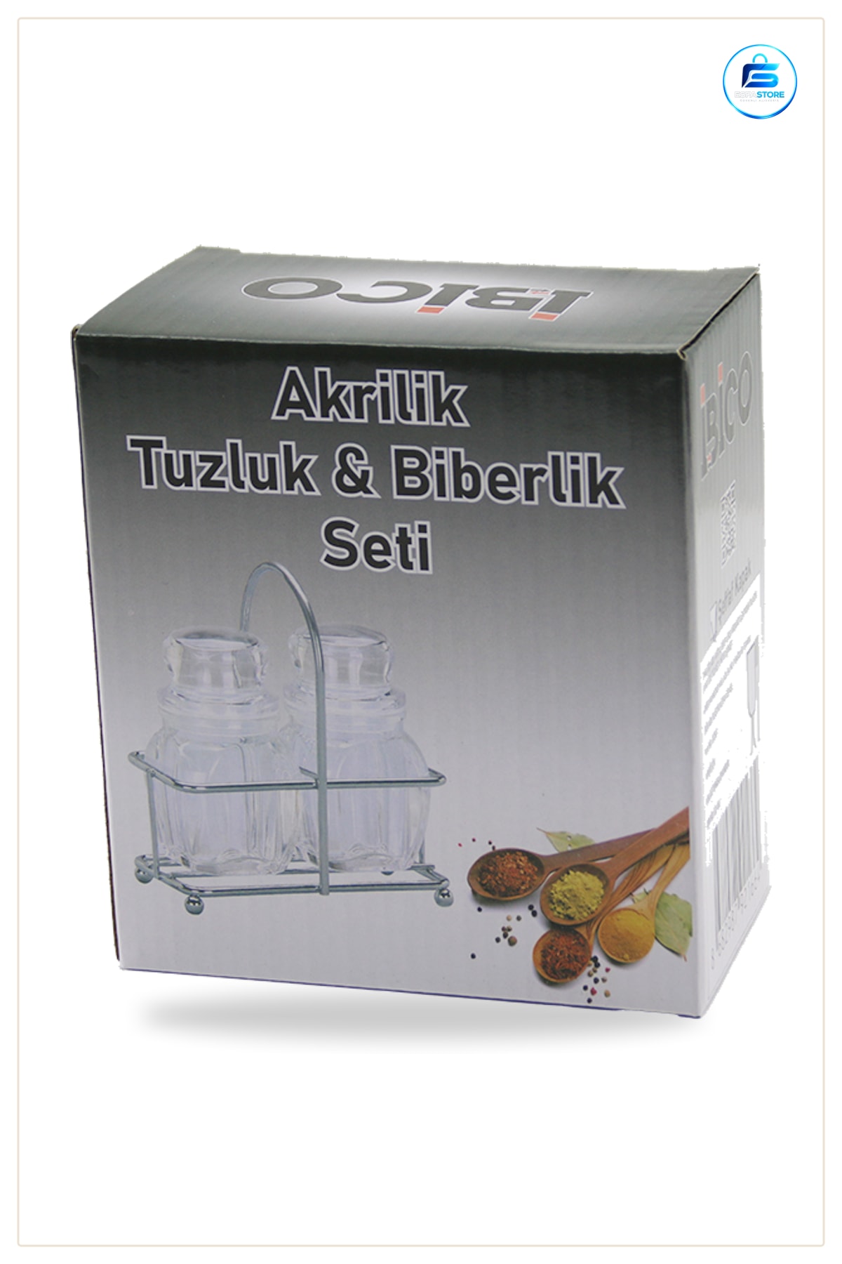 Tuzluk Biberlik Metal Standlı Baharatlık Şeffaf Kapaklı Mutfak Sofra Masa Üstü Düzenleyici Seti