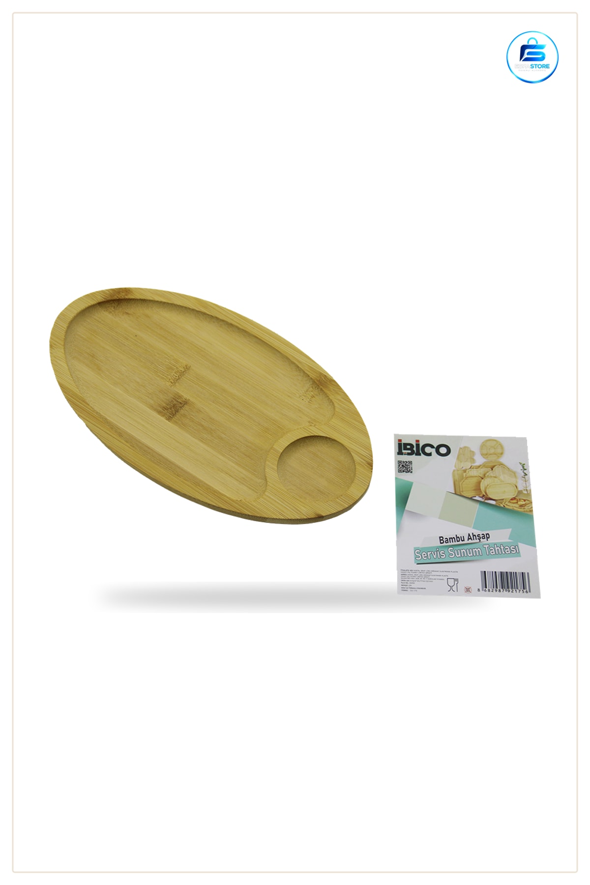 Mini Servis Tepsisi Bambu Oval 2 Bölmeli 25x14x1.4 cm Doğal Kahvaltı Sunum Mutfak Sofra Meze