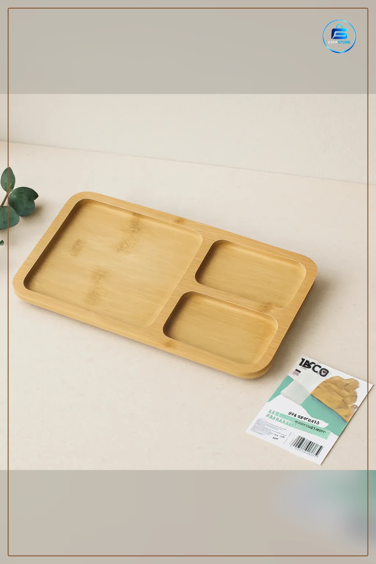 Bambu Servis Tepsisi 3 Bölmeli Dikdörtgen 24,8x13,8 cm Aperatif Peynir Sushi Meze Sunum Tabla