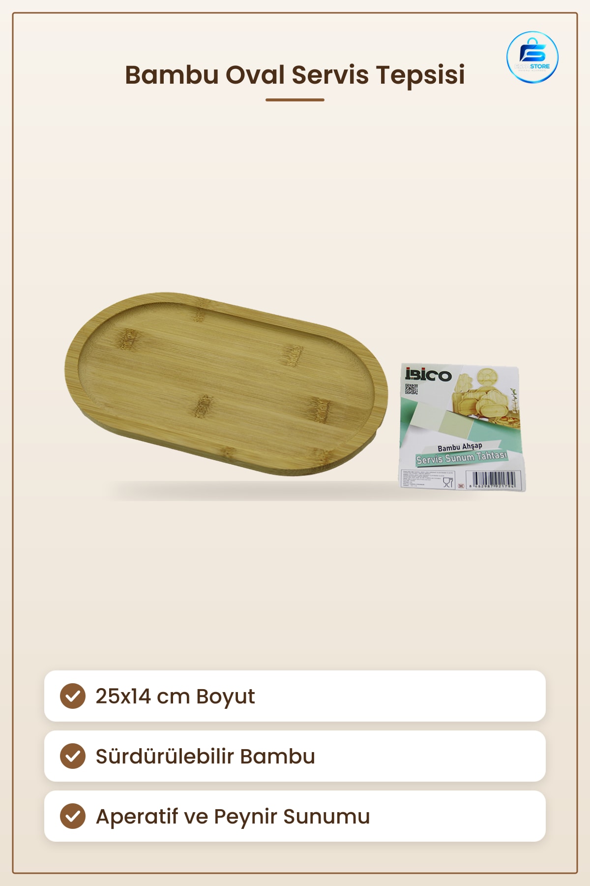 Ahşap Bambu Oval Mini Servis Tepsisi 25x14 cm 1.4 Yüksek Dayanım Sunum Tahtası Aperatif Peynir