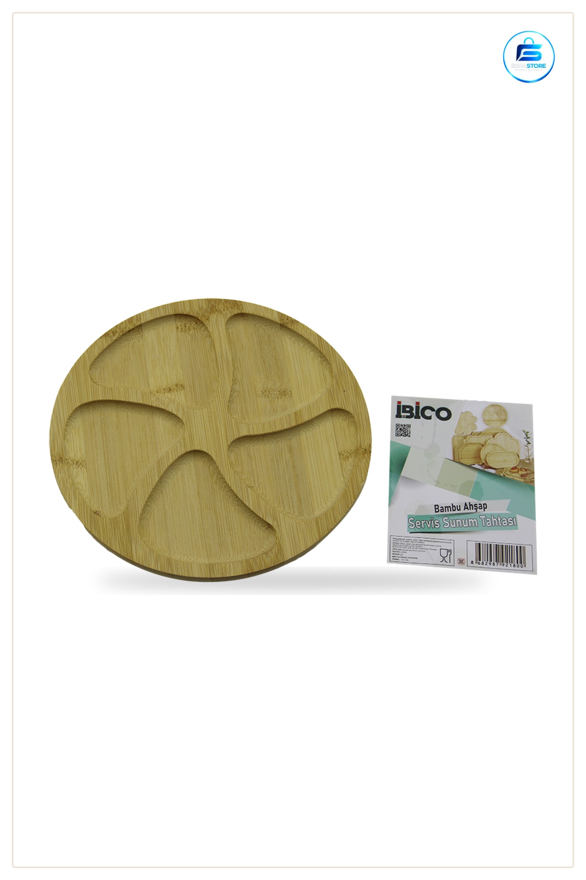 Bambu Servis Tepsisi 5 Bölmeli Yuvarlak Ahşap Sunum Tahtası 20 cm Mezeli Peynir Zeytin Kuruyemiş