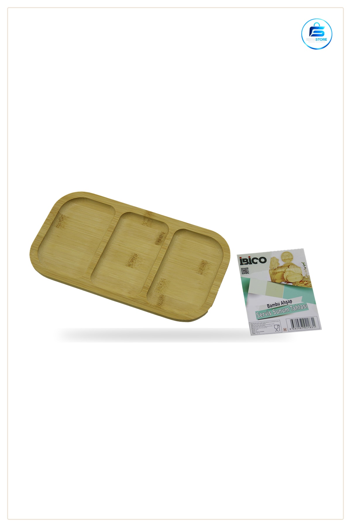 Bambu 3 Bölmeli Sunum Tepsisi 25x14 cm Dikdörtgen Servis Tahtası Kahvaltı Mutfak Atıştırmalık