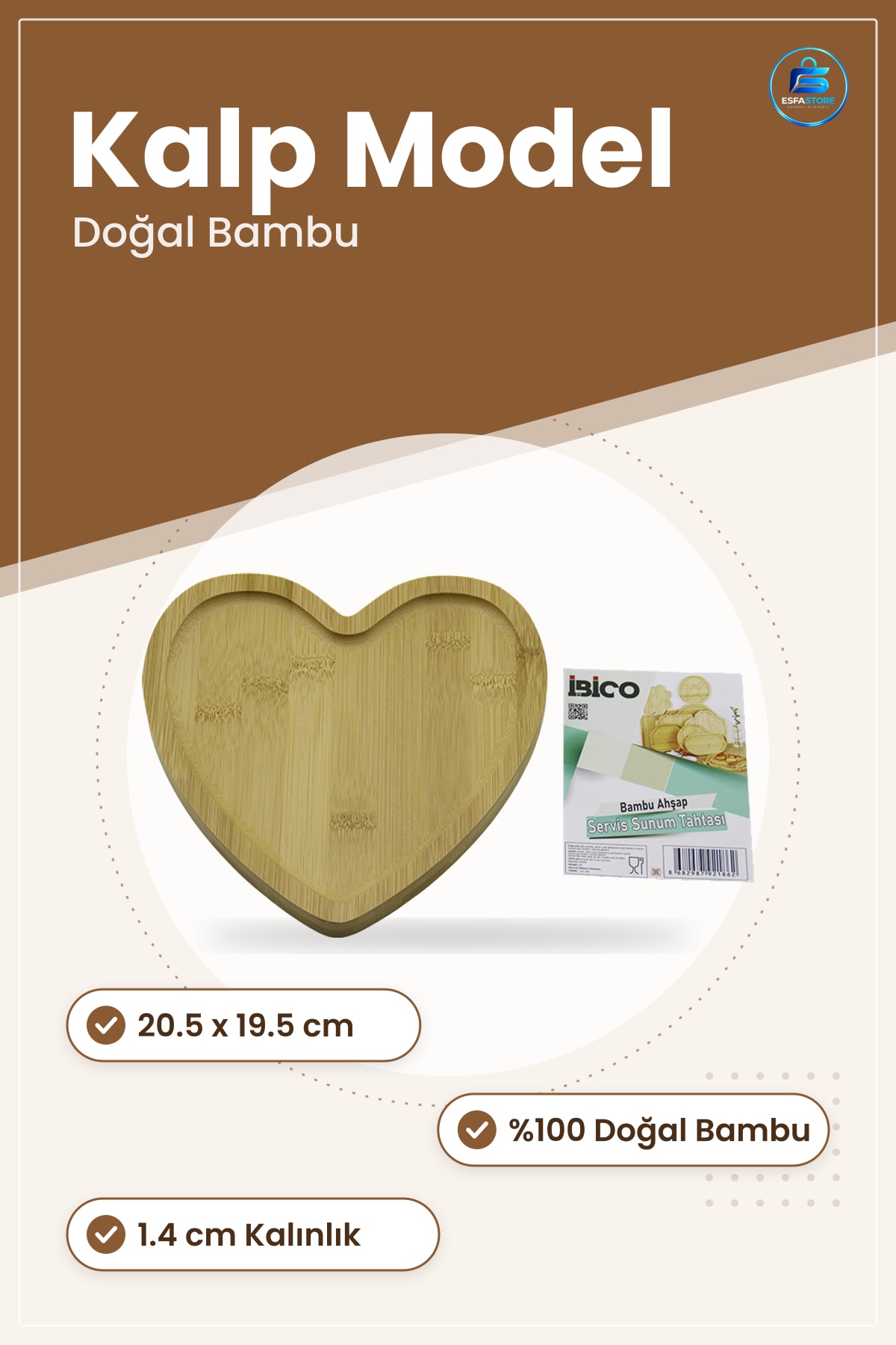 Tepsi Bambu Ahşap Kalp Model Servis Sunum 20.5 x 19.5 1.4 cm Mutfak Kesme Tahtası Hediye