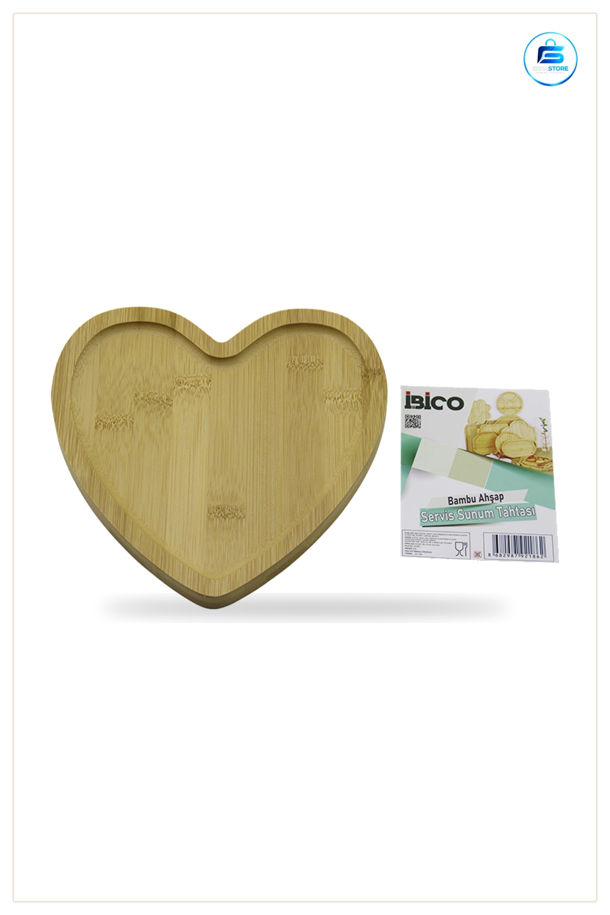 Tepsi Bambu Ahşap Kalp Model Servis Sunum 20.5 x 19.5 1.4 cm Mutfak Kesme Tahtası Hediye
