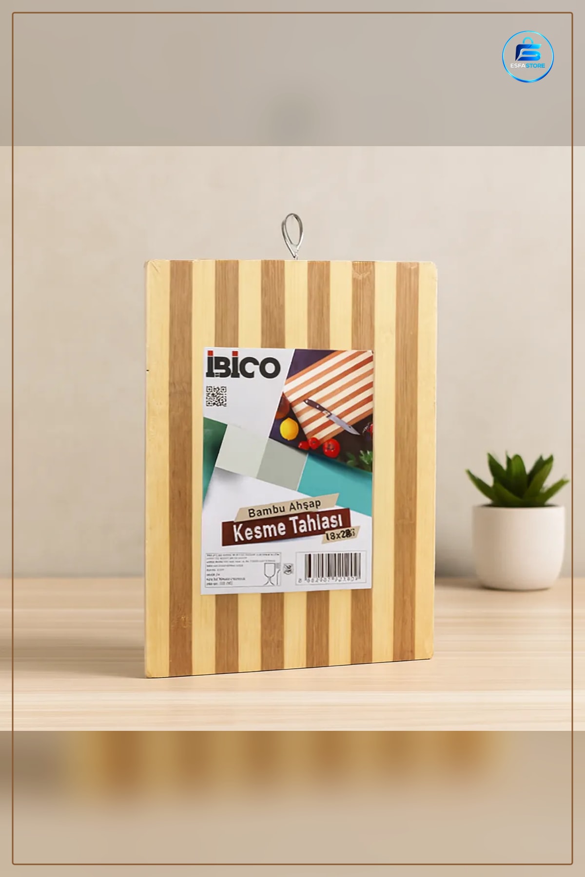Bambu Kesme Tahtası 18x28x1,3 cm Metal Kulplu Mutfak Kesim Panosu Doğrama Bıçak Dostu