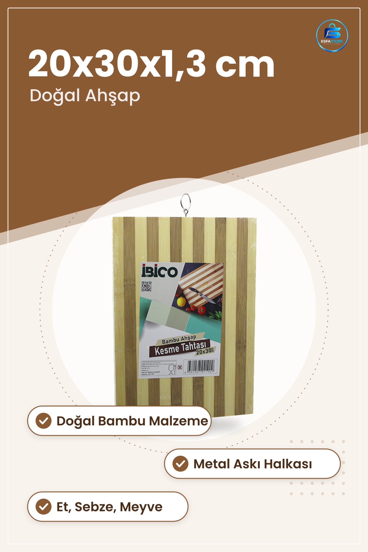 Bambu Kesme Tahtası 20x30x1,3 cm Mutfak Et Sebze Meyve Hazırlığı İçin Doğal Ahşap Kesim Panosu