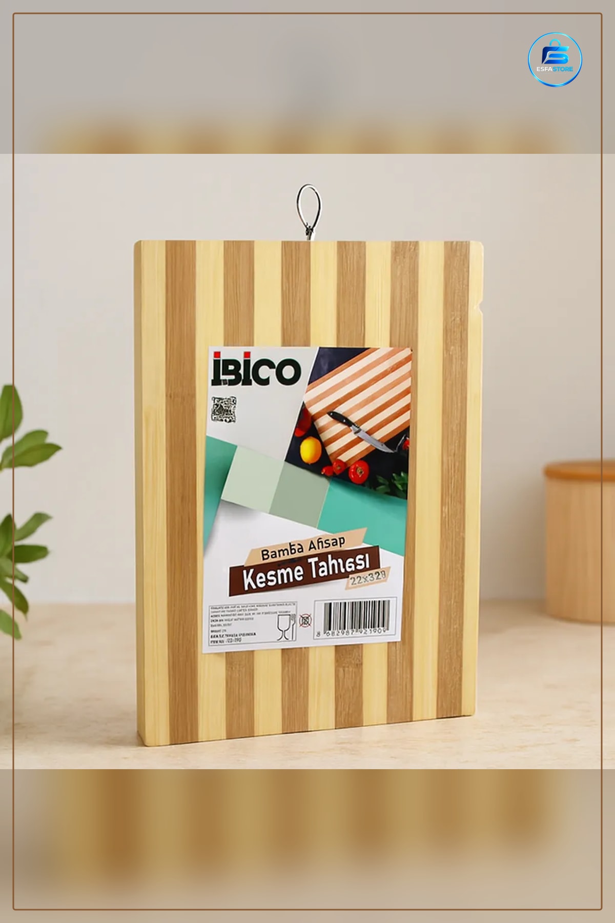 Kesme Tahtası Doğal Bambu 22x32x1.3 cm Metal Kulplu Mutfak Et Sebze Ekmek Hazırlık