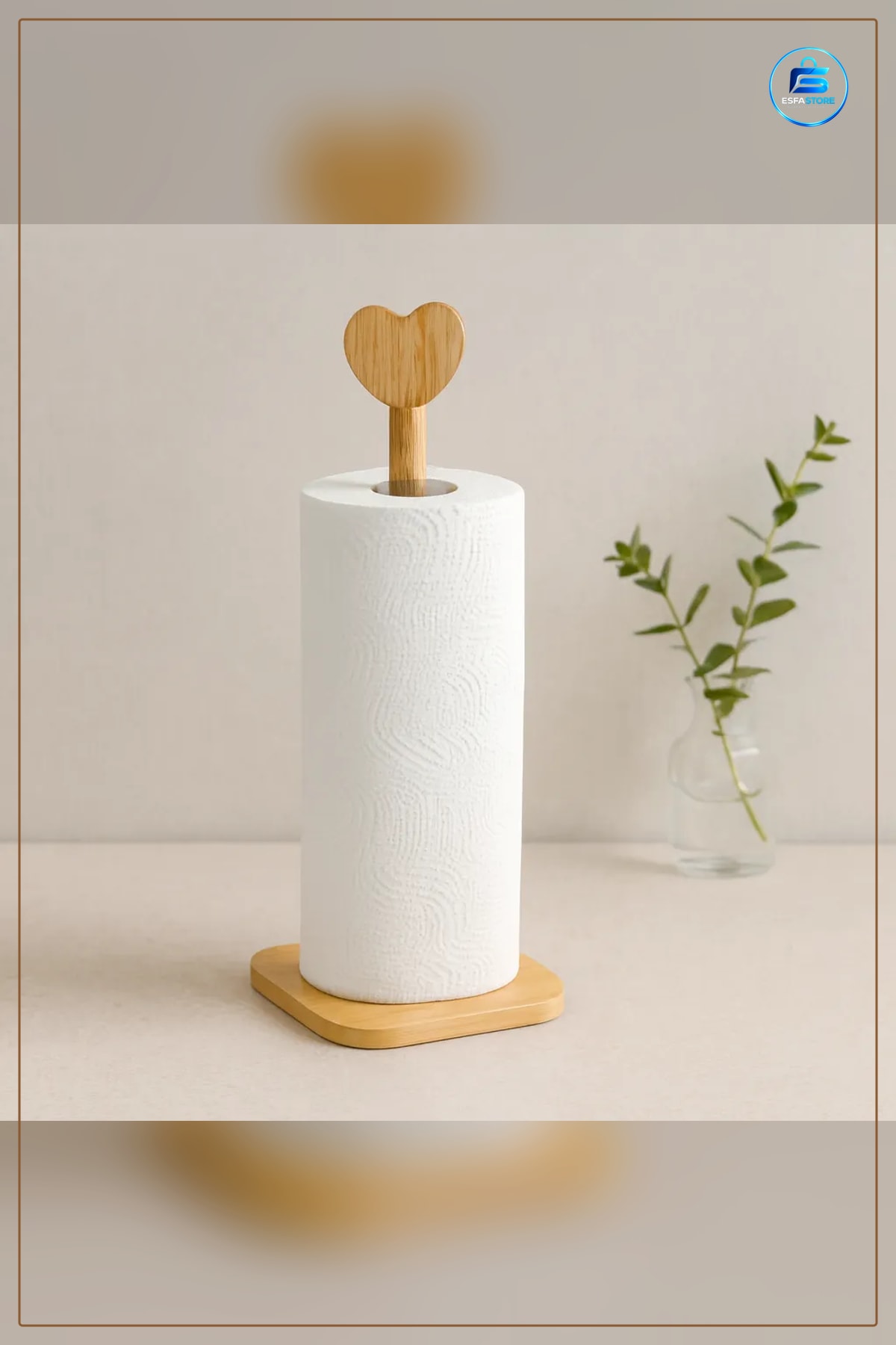 Kağıt Havluluk Bambu 12x12 cm Kalp Başlı Sap 28.5 Mutfak Düzenleyici Tezgah Üstü Dekoratif