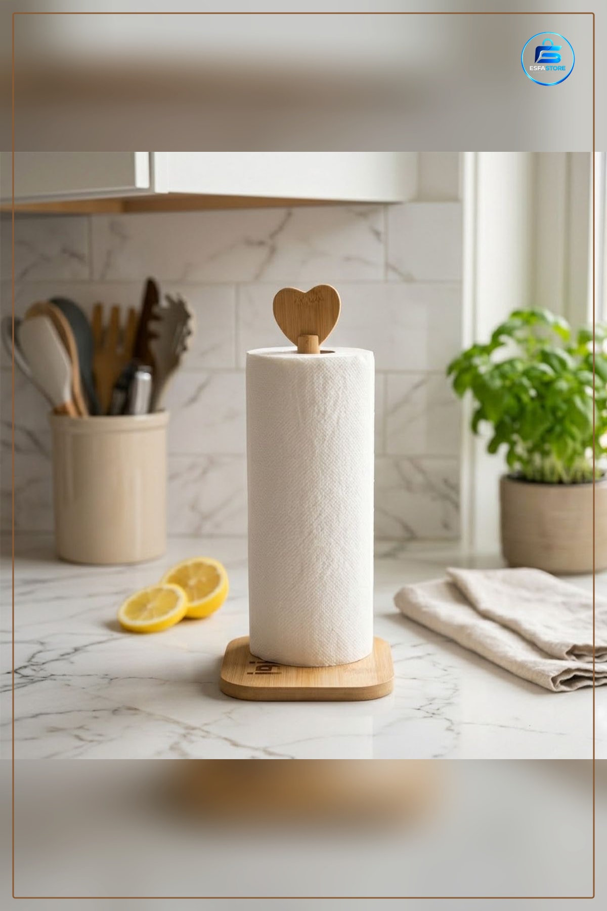 Kağıt Havluluk Bambu 12x12 cm Kalp Başlı Sap 28.5 Mutfak Düzenleyici Tezgah Üstü Dekoratif