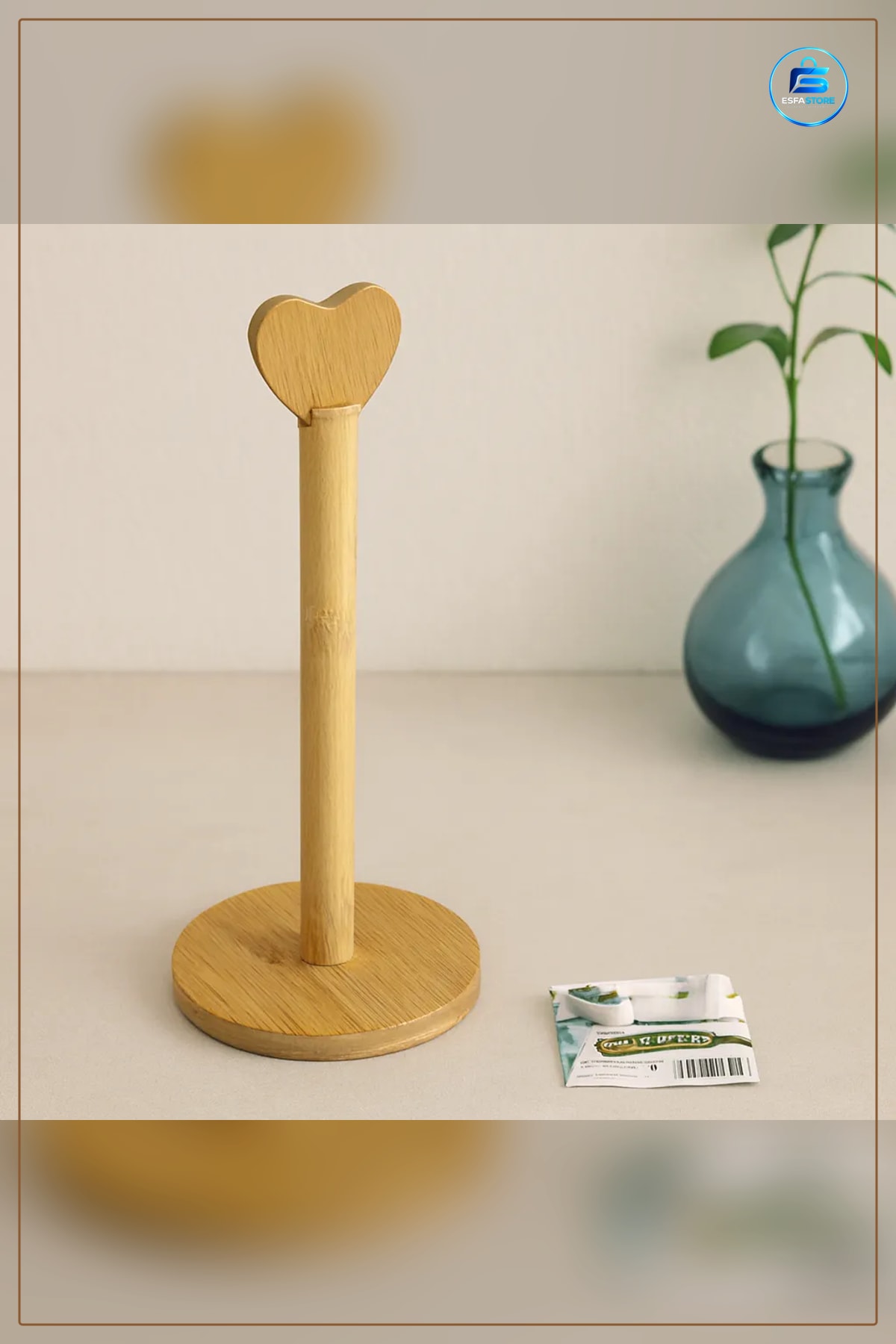 Kağıt Havluluk Bambu Yuvarlak Taban 12cm Kalp Sap 28,5 cm Mutfak Düzenleyici Dekoratif Havlu Standı