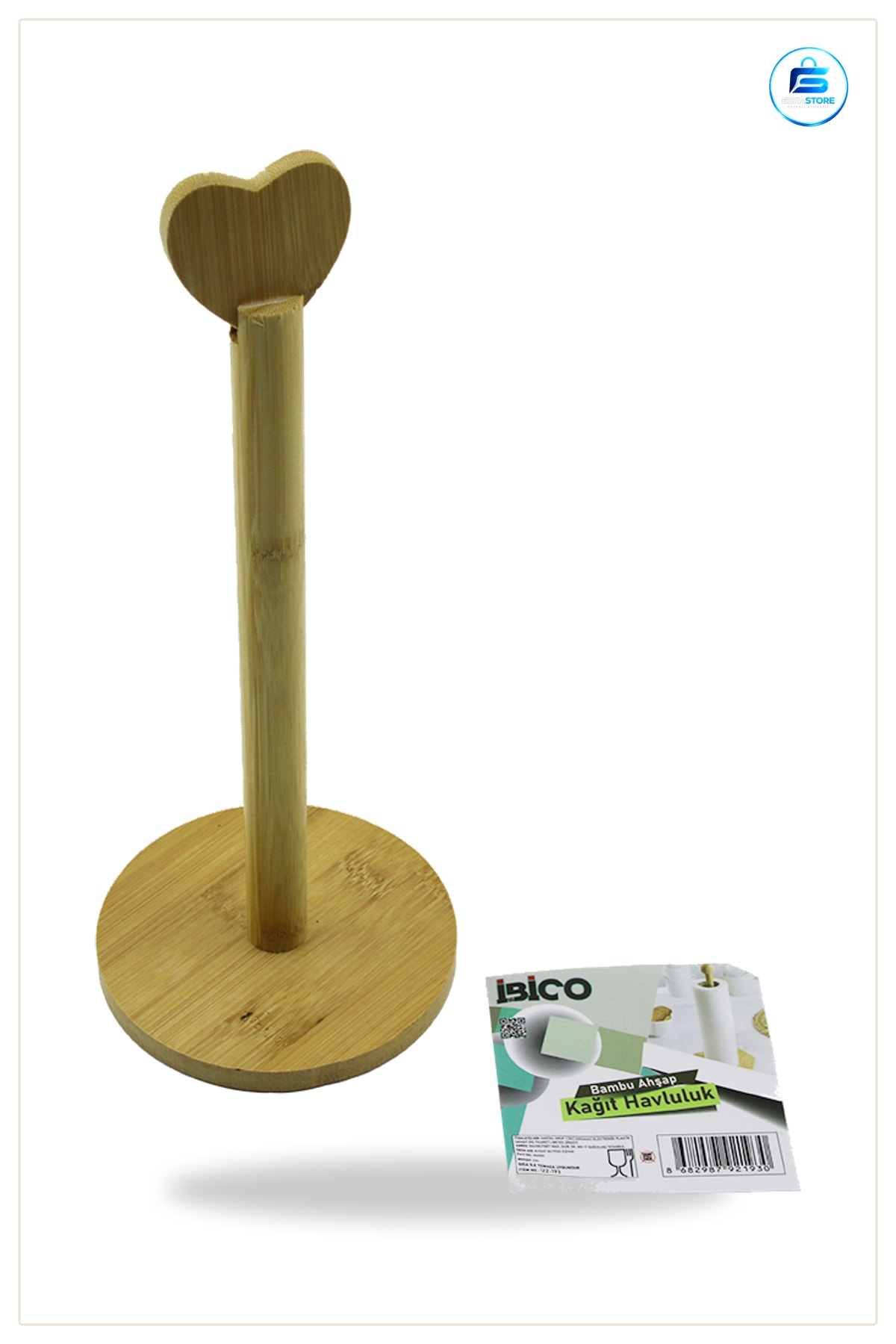 Kağıt Havluluk Bambu Yuvarlak Taban 12cm Kalp Sap 28,5 cm Mutfak Düzenleyici Dekoratif Havlu Standı