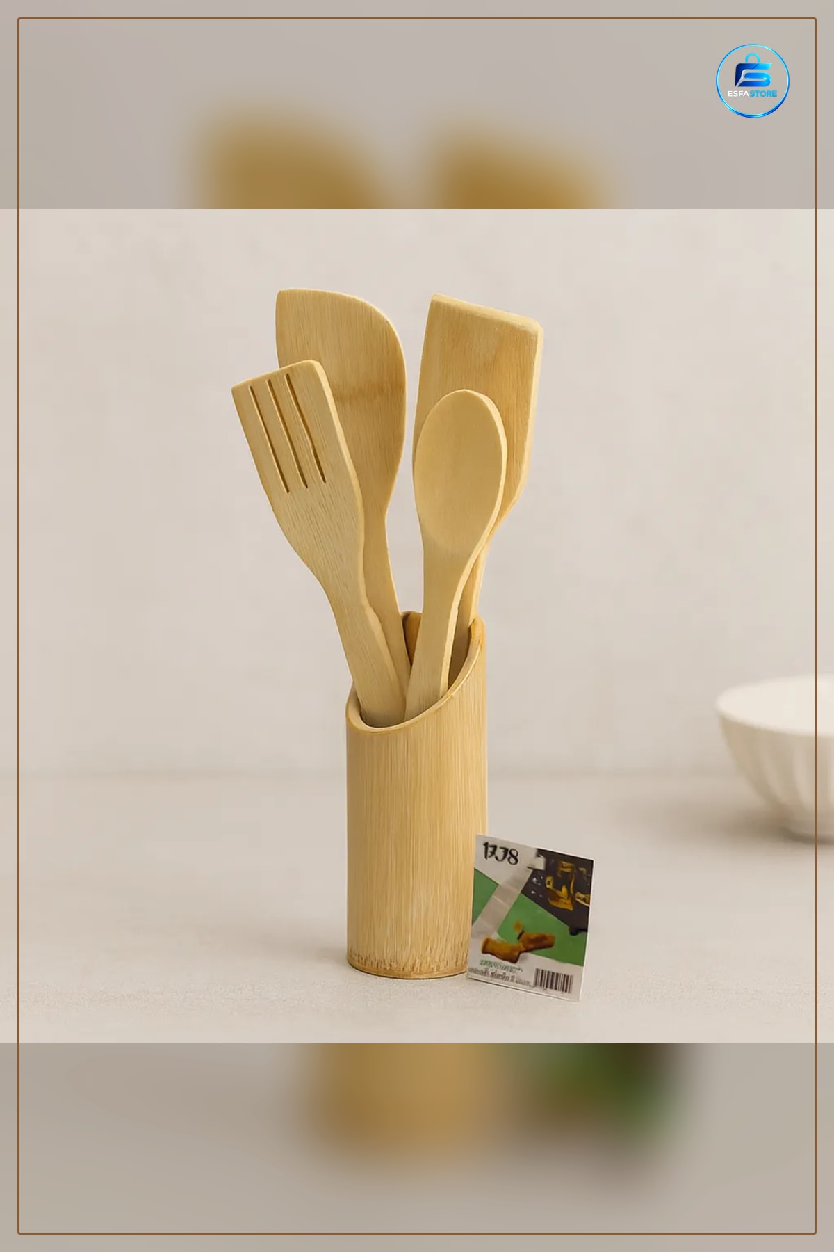 Ahşap Bambu Mutfak Servis Seti Kaşık Çatal Spatula Standı Doğal Yiyecek Hazırlık Tencere Dostu Sofra