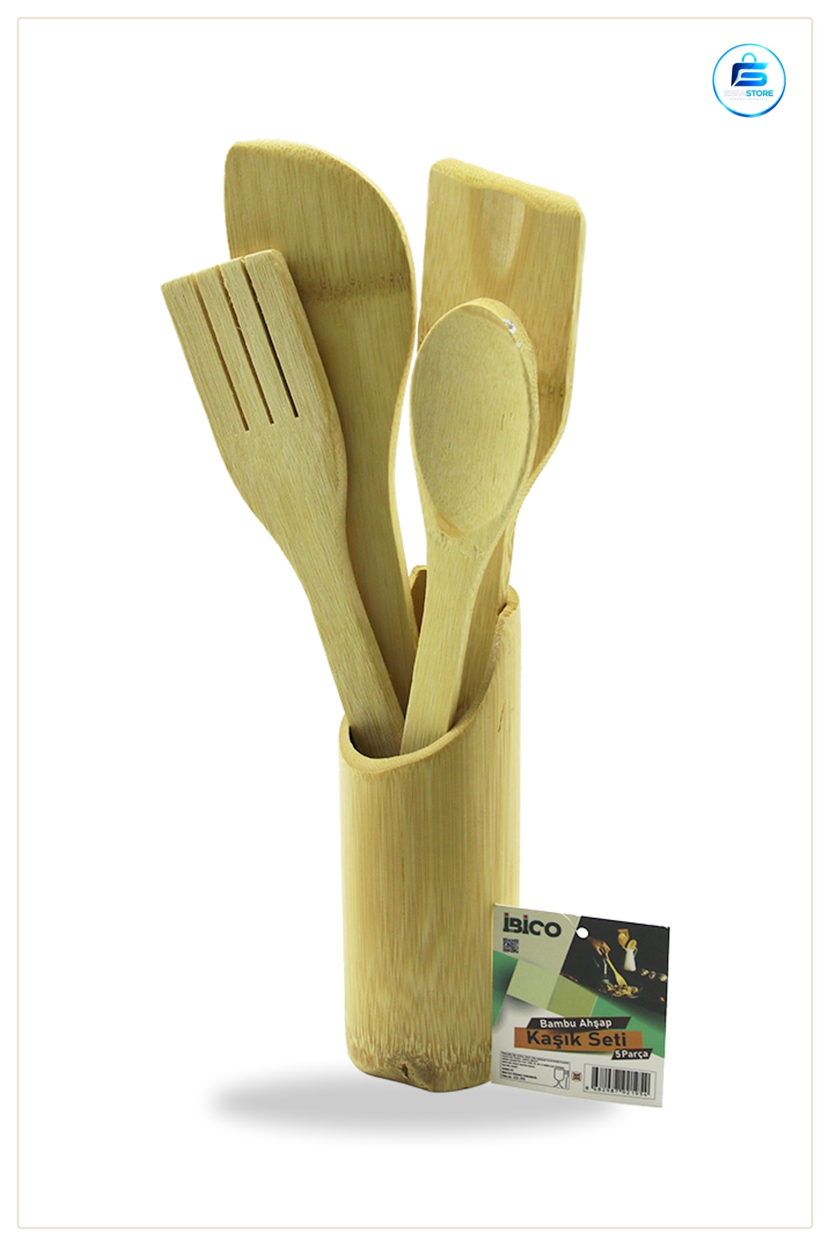 Ahşap Bambu Mutfak Servis Seti Kaşık Çatal Spatula Standı Doğal Yiyecek Hazırlık Tencere Dostu Sofra