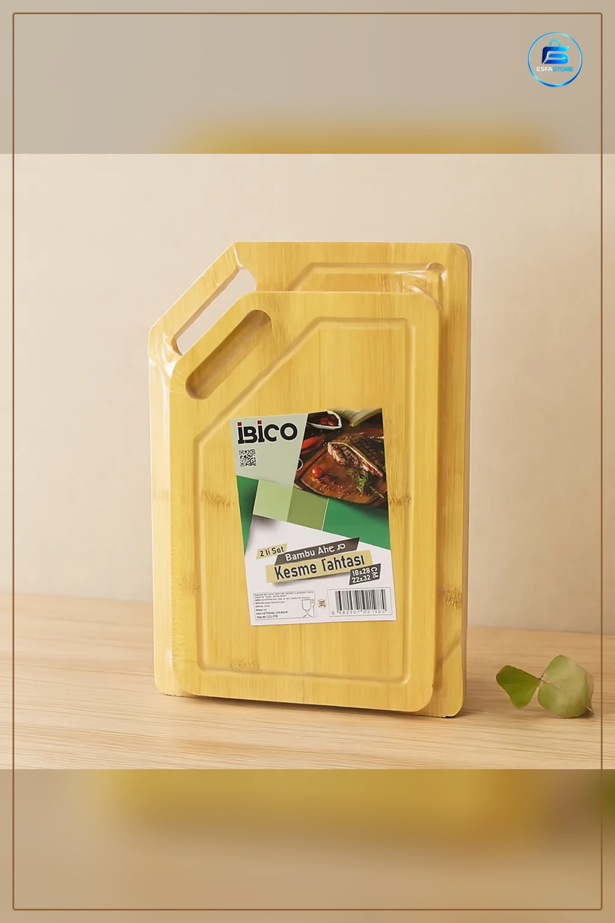 Kesme Tahtası Bambu 2li Set 18x28 cm 22x32 Oluklu Kulplu Doğal Ahşap Mutfak Sebze Et Servis