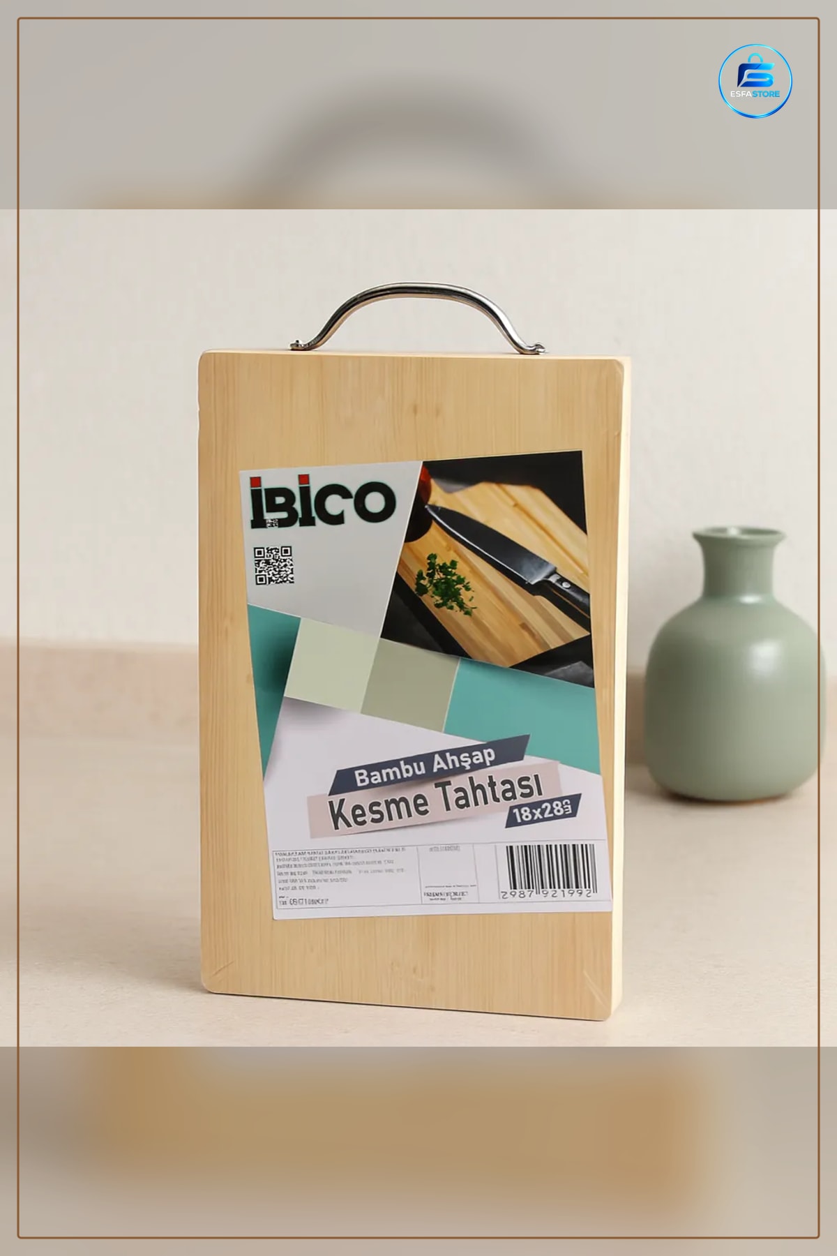 Bambu Kesme Tahtası 18x28 cm Metal Kulplu Doğal Ahşap Mutfak Doyrama Servis Sunum Peynir Meze