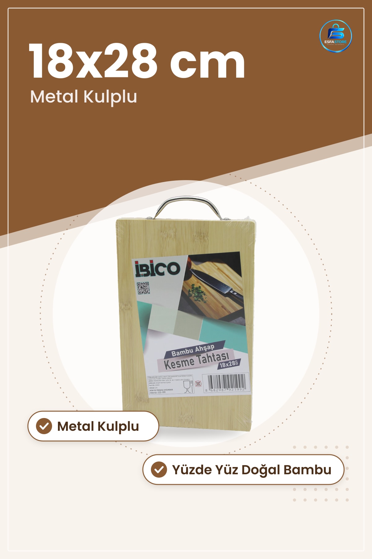 Bambu Kesme Tahtası 18x28 cm Metal Kulplu Doğal Ahşap Mutfak Doyrama Servis Sunum Peynir Meze