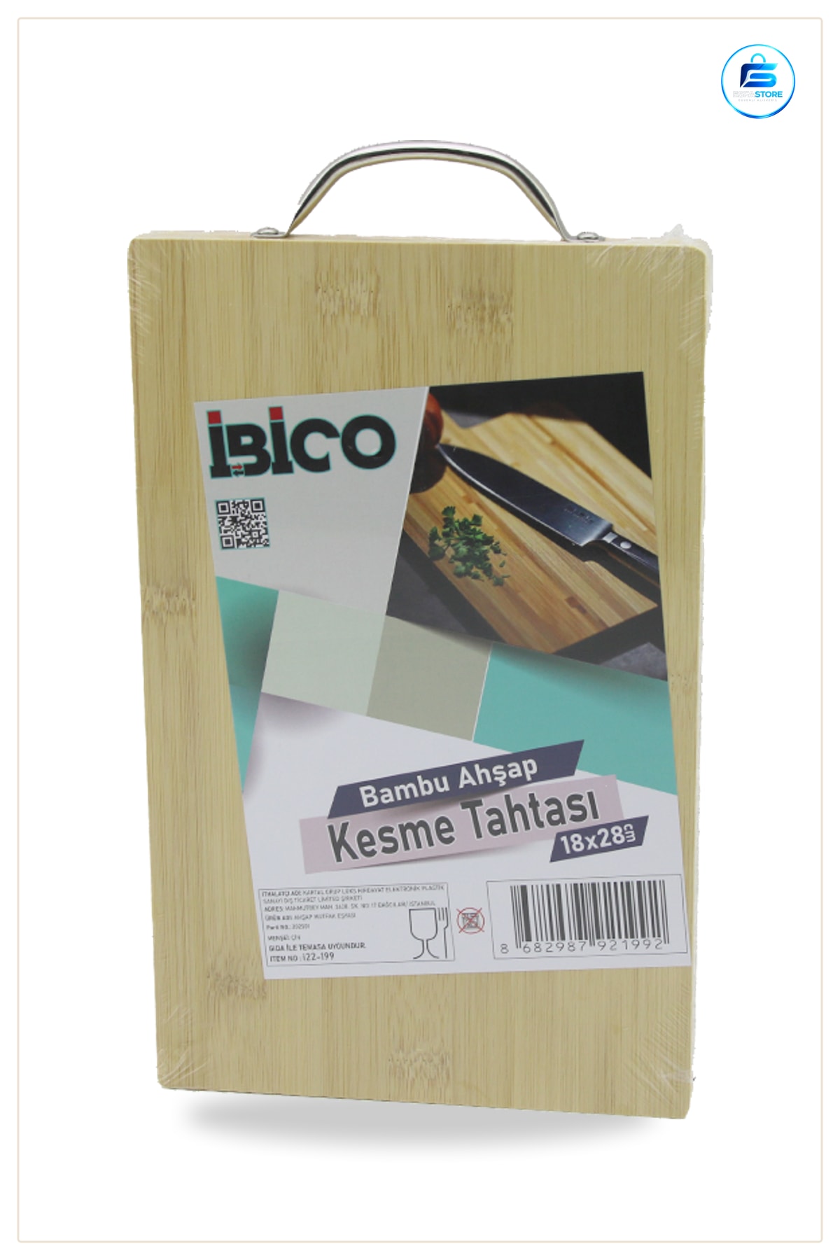 Bambu Kesme Tahtası 18x28 cm Metal Kulplu Doğal Ahşap Mutfak Doyrama Servis Sunum Peynir Meze