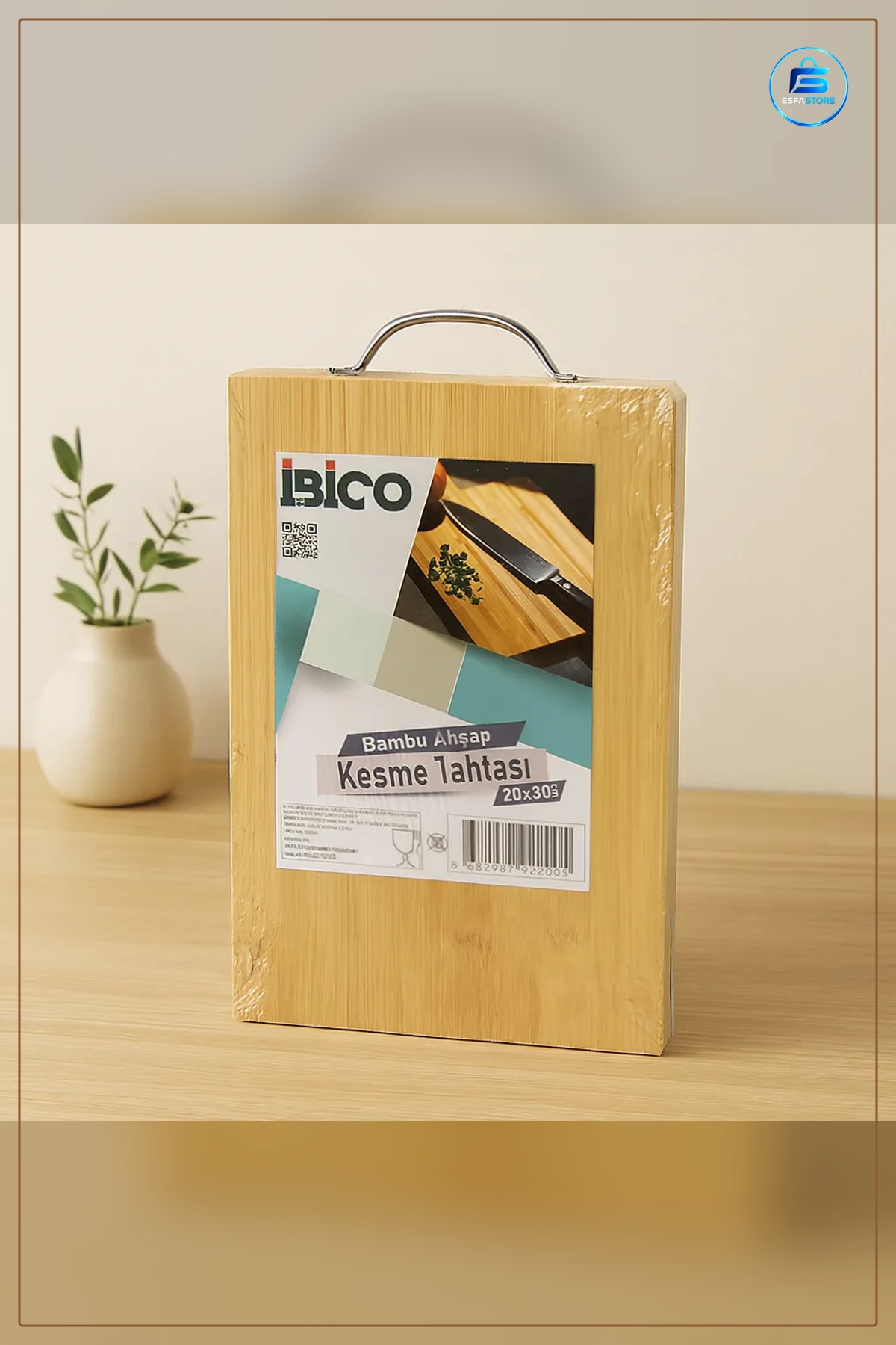 Bambu Kesme Tahtası 20x30x1.7 cm Metal Kulplu Sebze Meyve Et Ekmek Kesim Tabla Mutfak Sofra