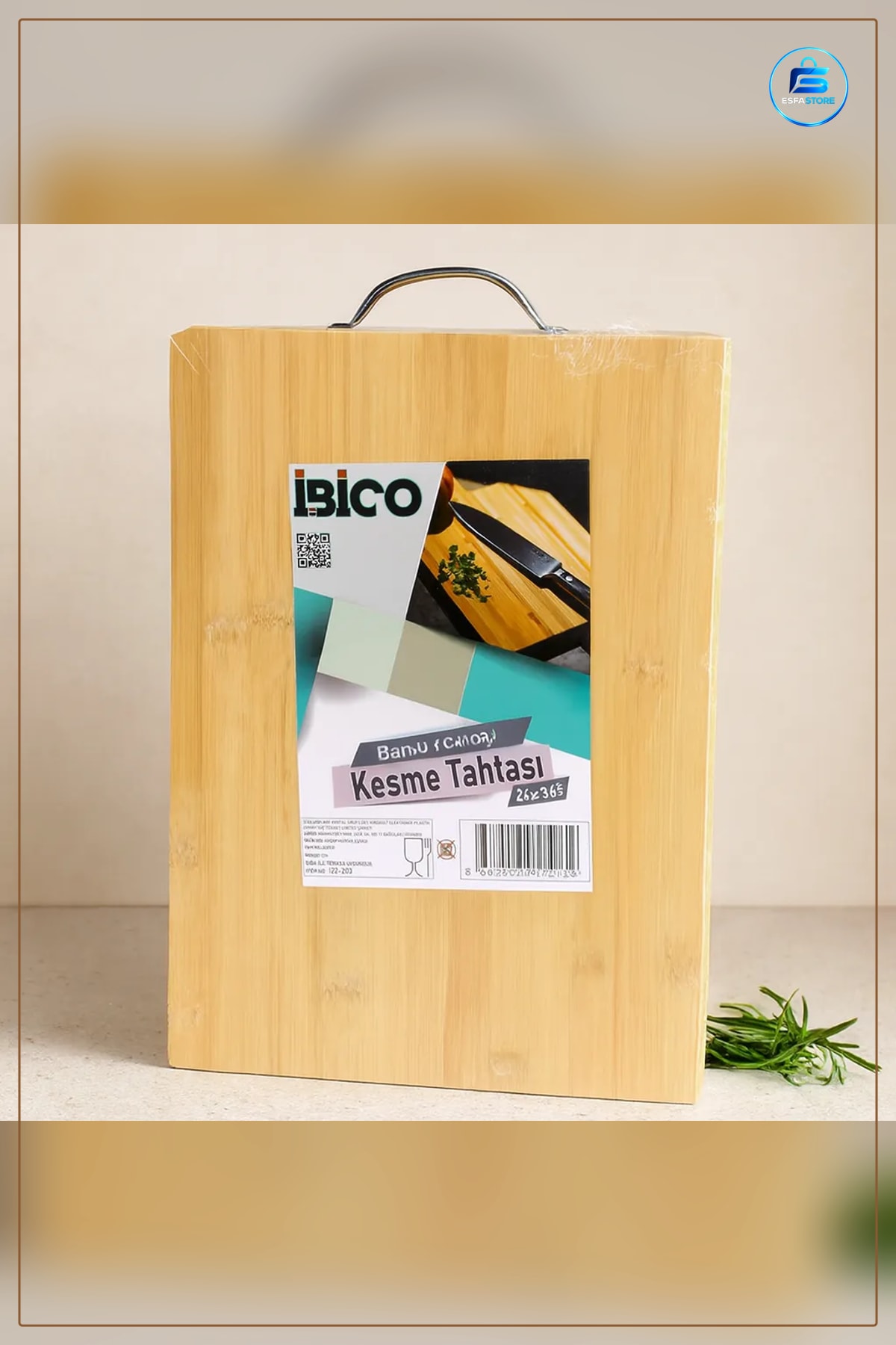 Bambu Kesme Tahtası 26x36x1.7 cm Metal Kulplu Sebze Meyve Et Ekmek Kesim Servis Tepsisi Mutfak Sofra