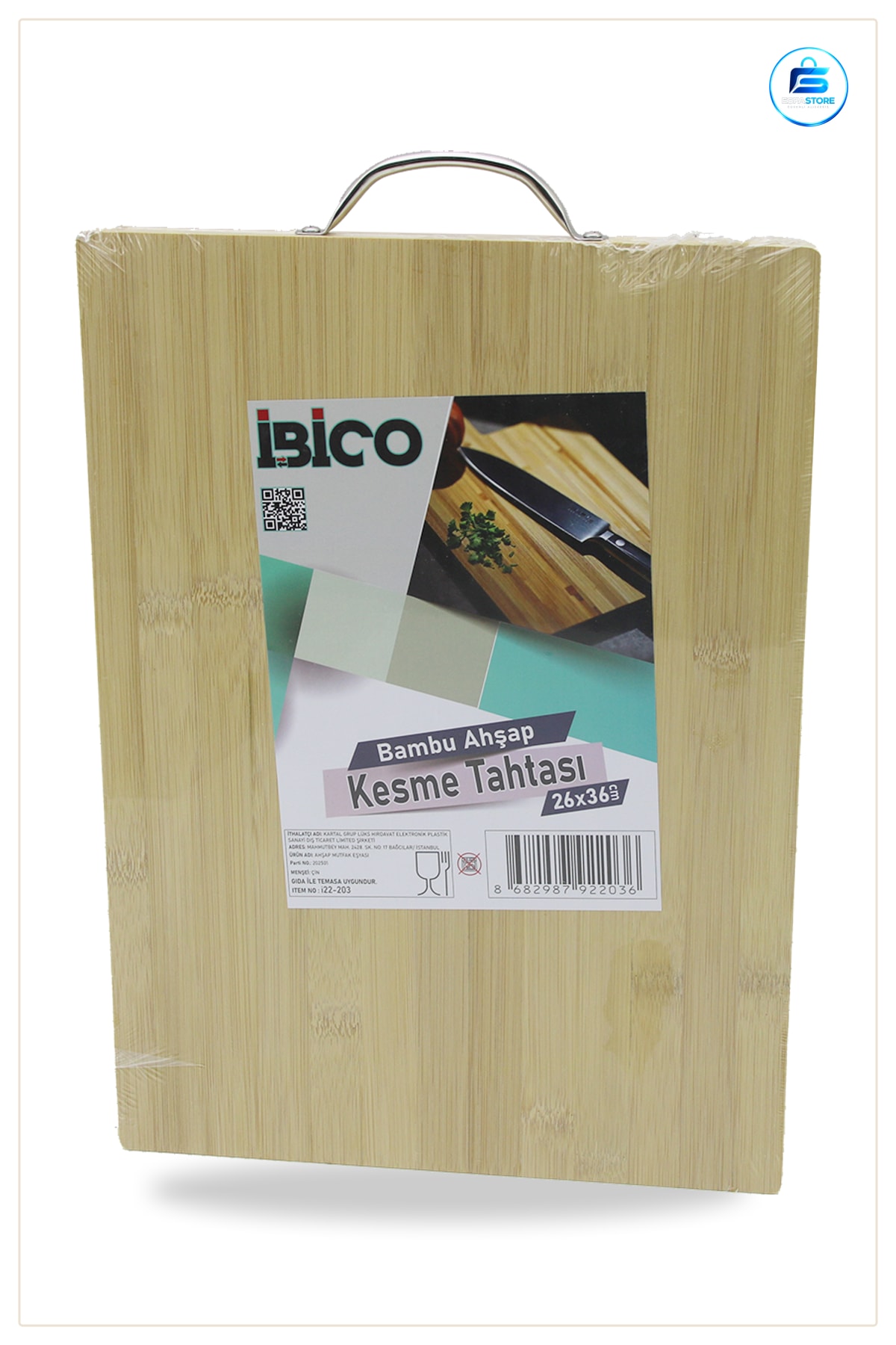Bambu Kesme Tahtası 26x36x1.7 cm Metal Kulplu Sebze Meyve Et Ekmek Kesim Servis Tepsisi Mutfak Sofra