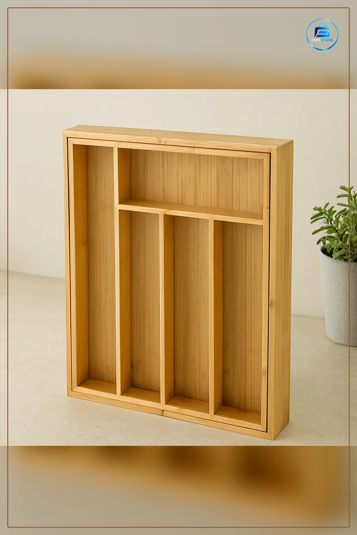 Bambu Kaşıklık 5 Bölmeli Mutfak Çekmece Düzenleyici Organizer Doğal Ahşap Saklama 29x35 cm