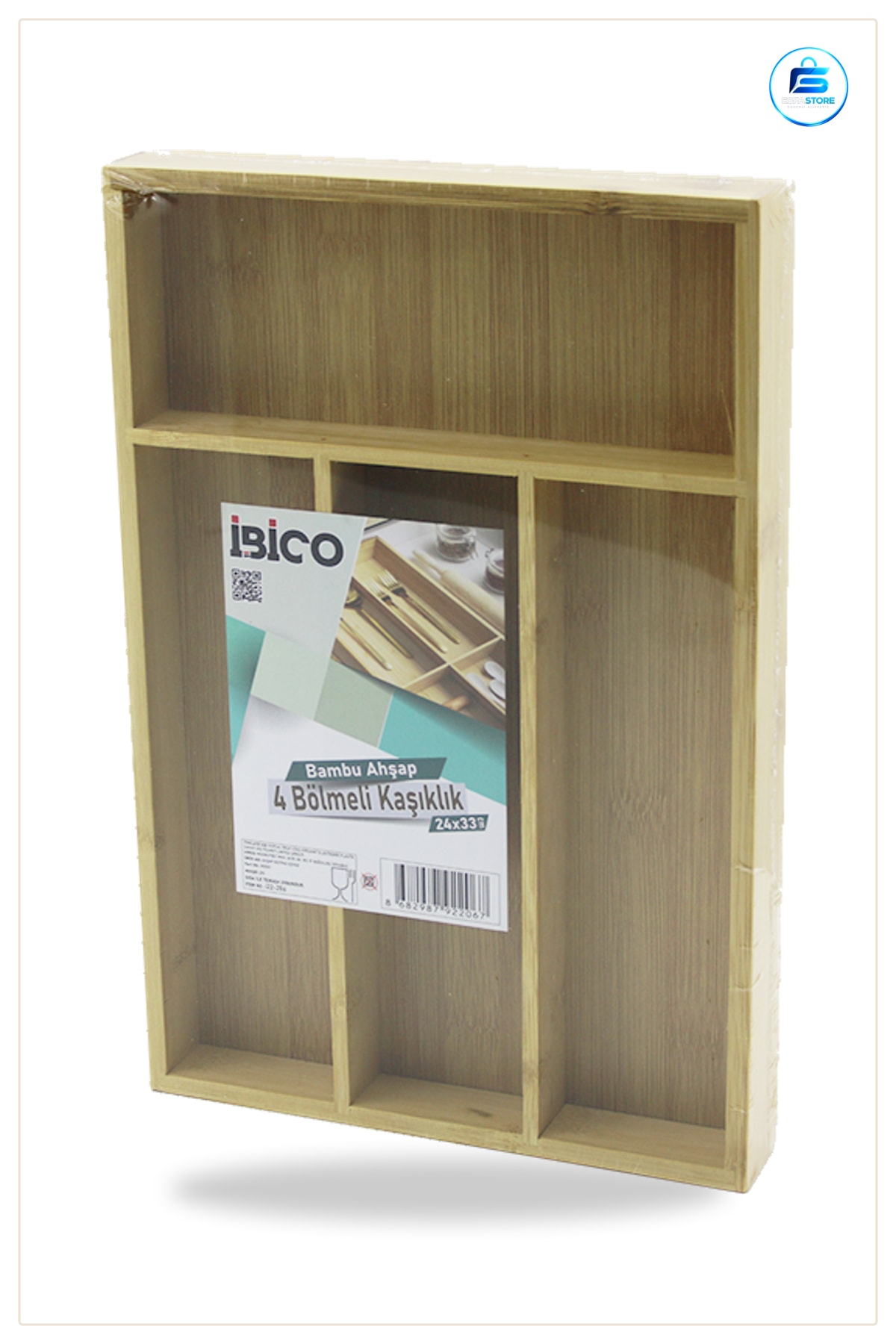 Kaşıklık Bambu Çekmece Organizer 22.4x33 cm 4 Bölmeli Doğal Ahşap Mutfak Çatal Bıçak Düzenleyici