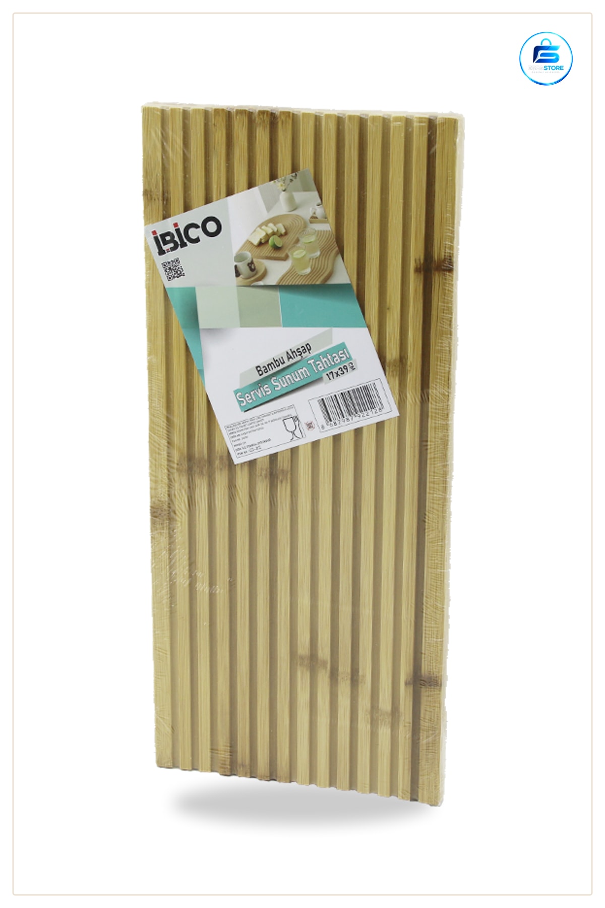 Bambu Servis Kesme Tahtası 17x39x1.5 cm Çift Taraflı Düz ve Kanallı Peynir Ekmek Sunum Mutfak