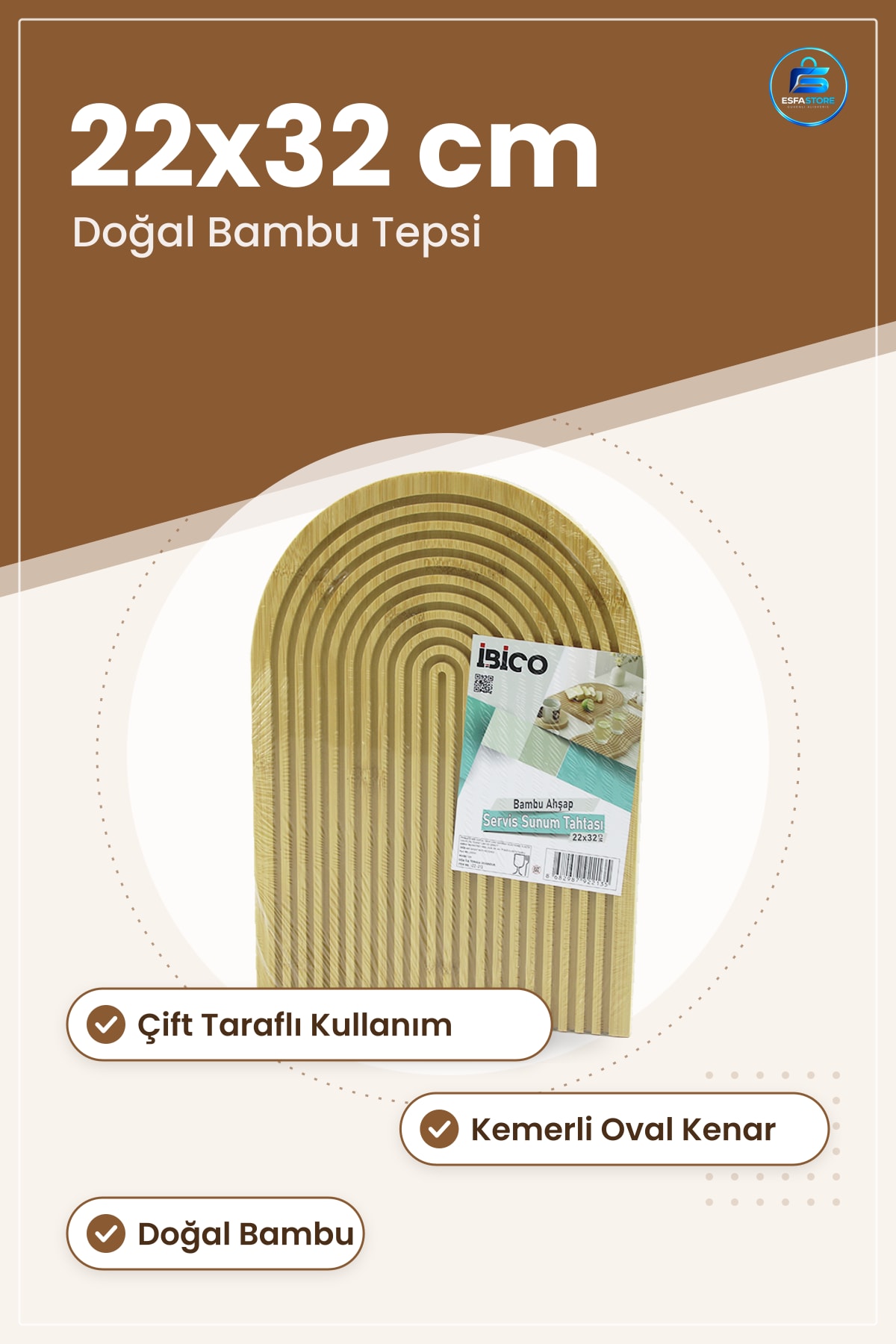 Bambu Servis Tepsisi Sunum Tahtası 22x32 cm Çift Taraflı Kemerli Oval Kesme Peynir Meze Tepsi