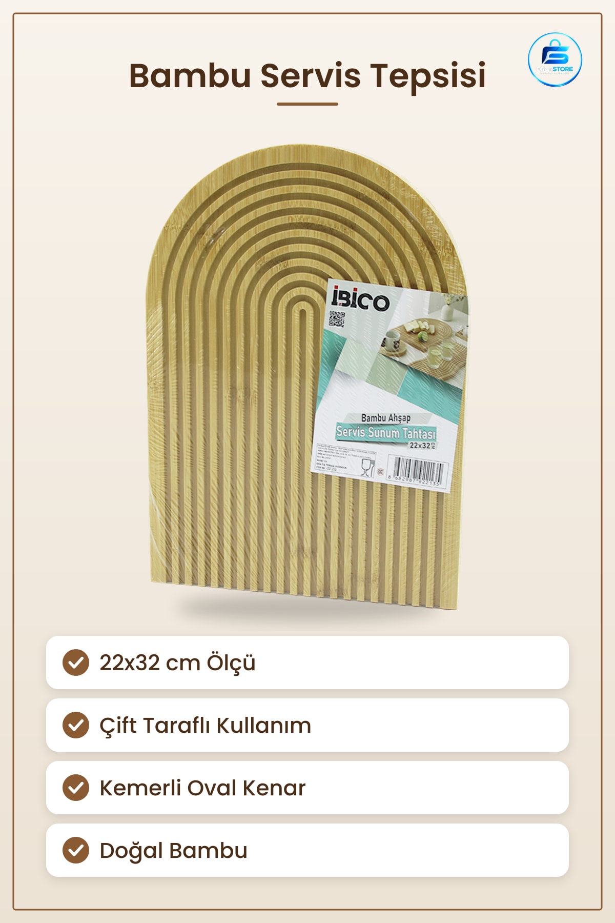 Bambu Servis Tepsisi Sunum Tahtası 22x32 cm Çift Taraflı Kemerli Oval Kesme Peynir Meze Tepsi