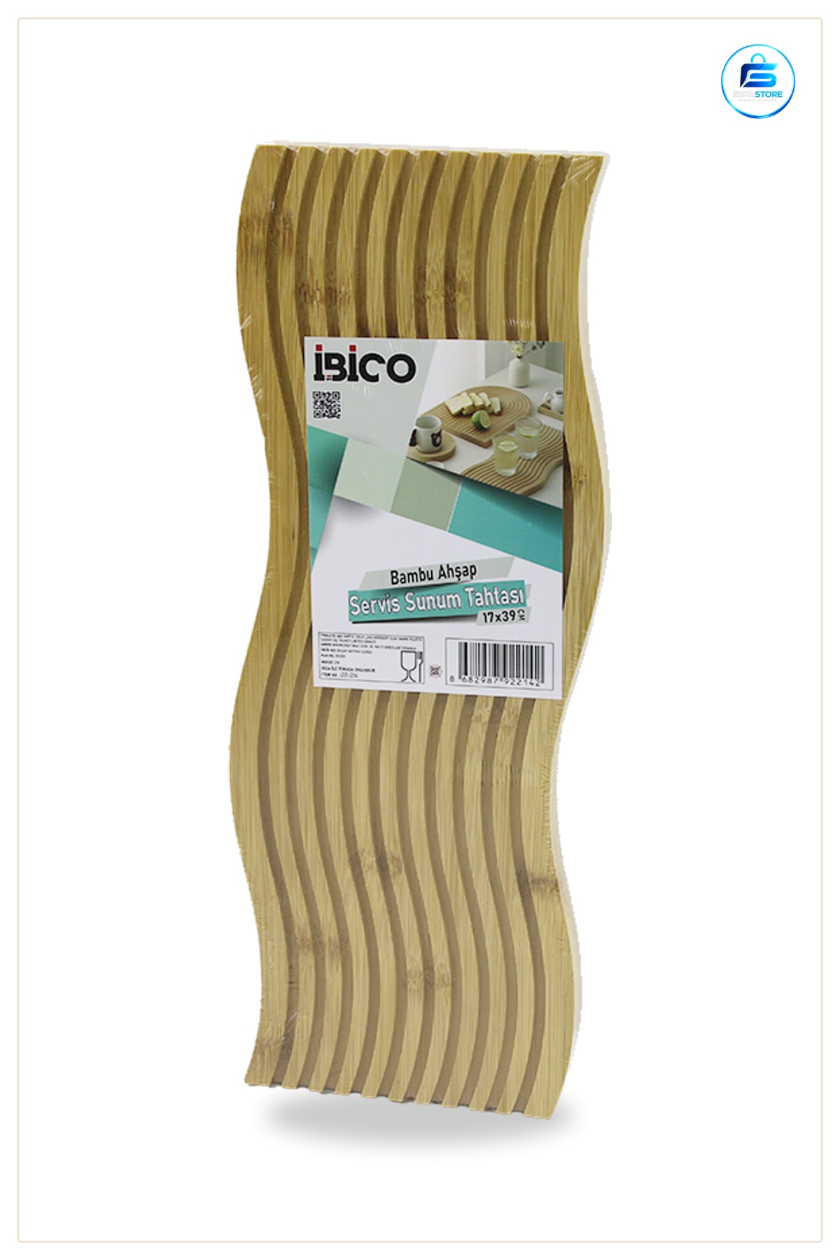 Bambu Servis Sunum Tahtası 17x39x1.5 cm Çift Yüzlü Dalgalı Kanallı Mutfak Yemek Hazırlık Peynir