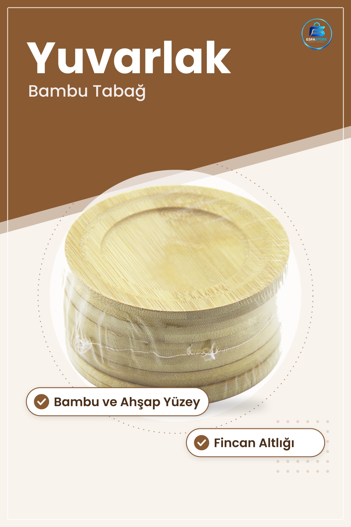 Yuvarlak Bambu Ahşap Çay Tabağı Doğal Fincan Altlığı Sunum Servis Sofra Kullanışlı