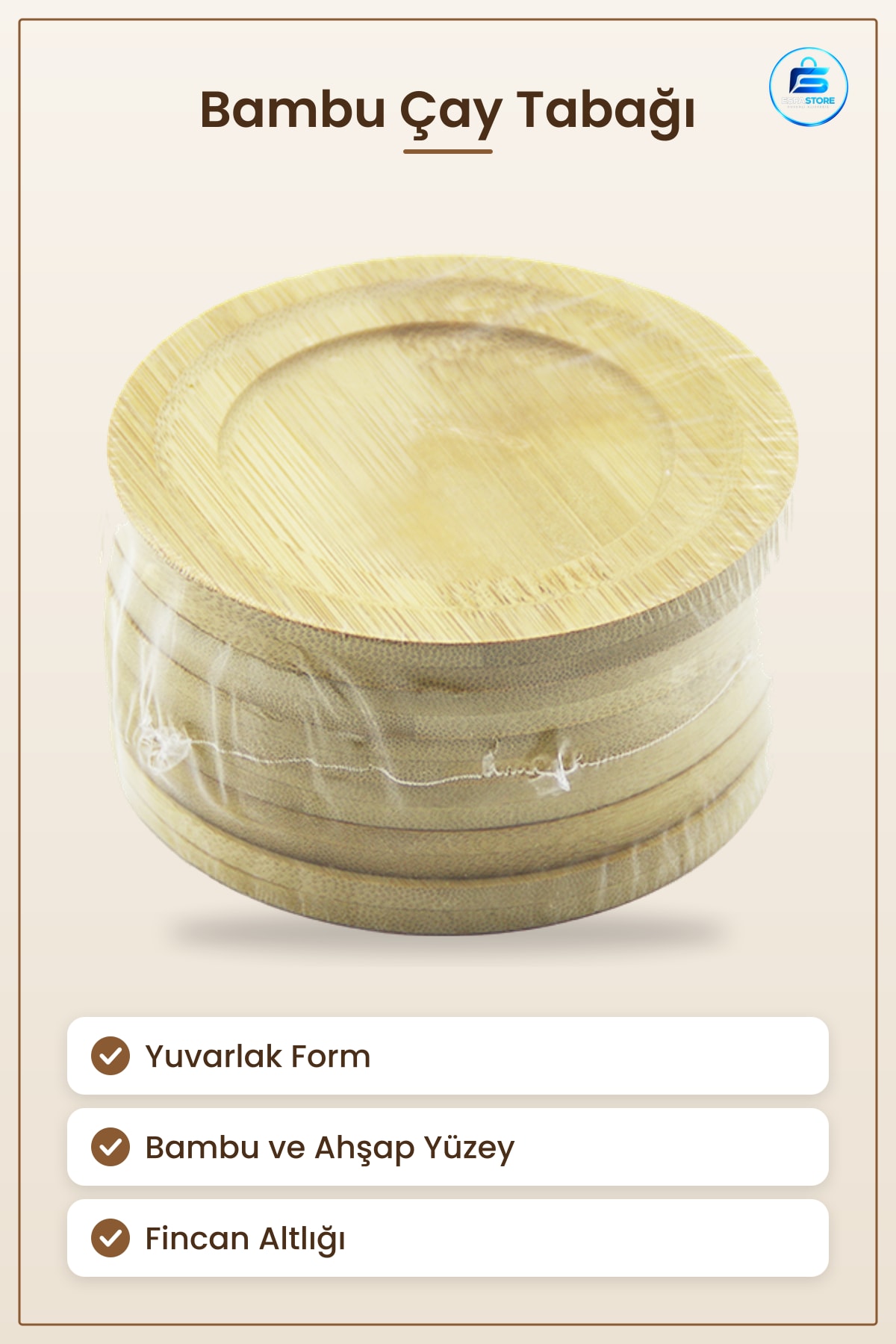 Yuvarlak Bambu Ahşap Çay Tabağı Doğal Fincan Altlığı Sunum Servis Sofra Kullanışlı
