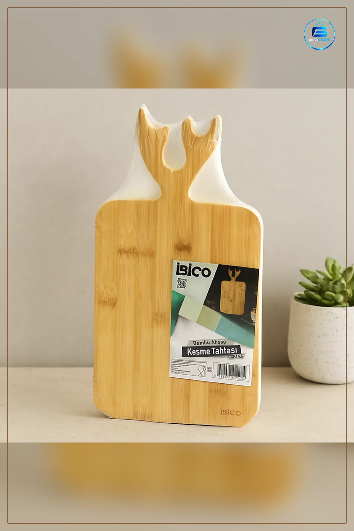 Kesme Tahtası Bambu Kulplu 20x38 cm Geyik Boynuzu Görünümlü Mutfak Peynir Meze Doğal Ahşap