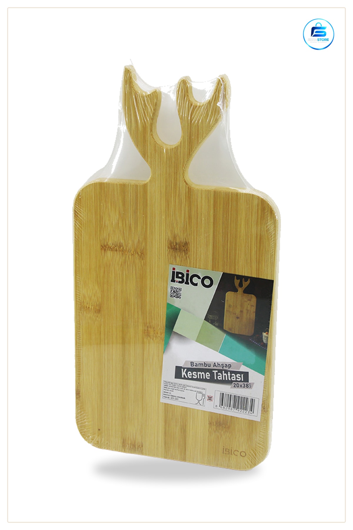 Kesme Tahtası Bambu Kulplu 20x38 cm Geyik Boynuzu Görünümlü Mutfak Peynir Meze Doğal Ahşap