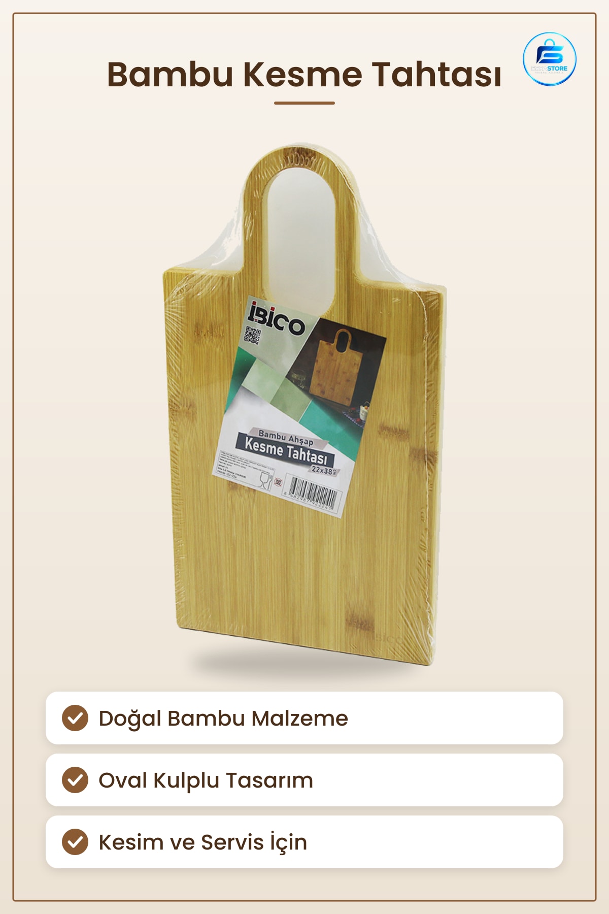 Bambu Kesme Tahtası Oval Kulplı 20x37 cm Doğal Mutfak Doyrama Servis Sunum Peynir Meze