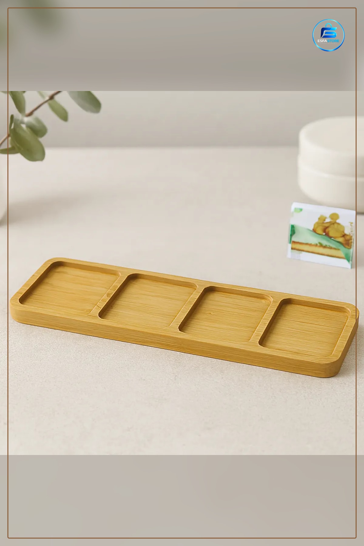 Tepsi Bambu Servis 4 Bölmeli Dikdörtgen 32.8x10x1.4 cm Atıştırmalık Peynir Meze Sunum