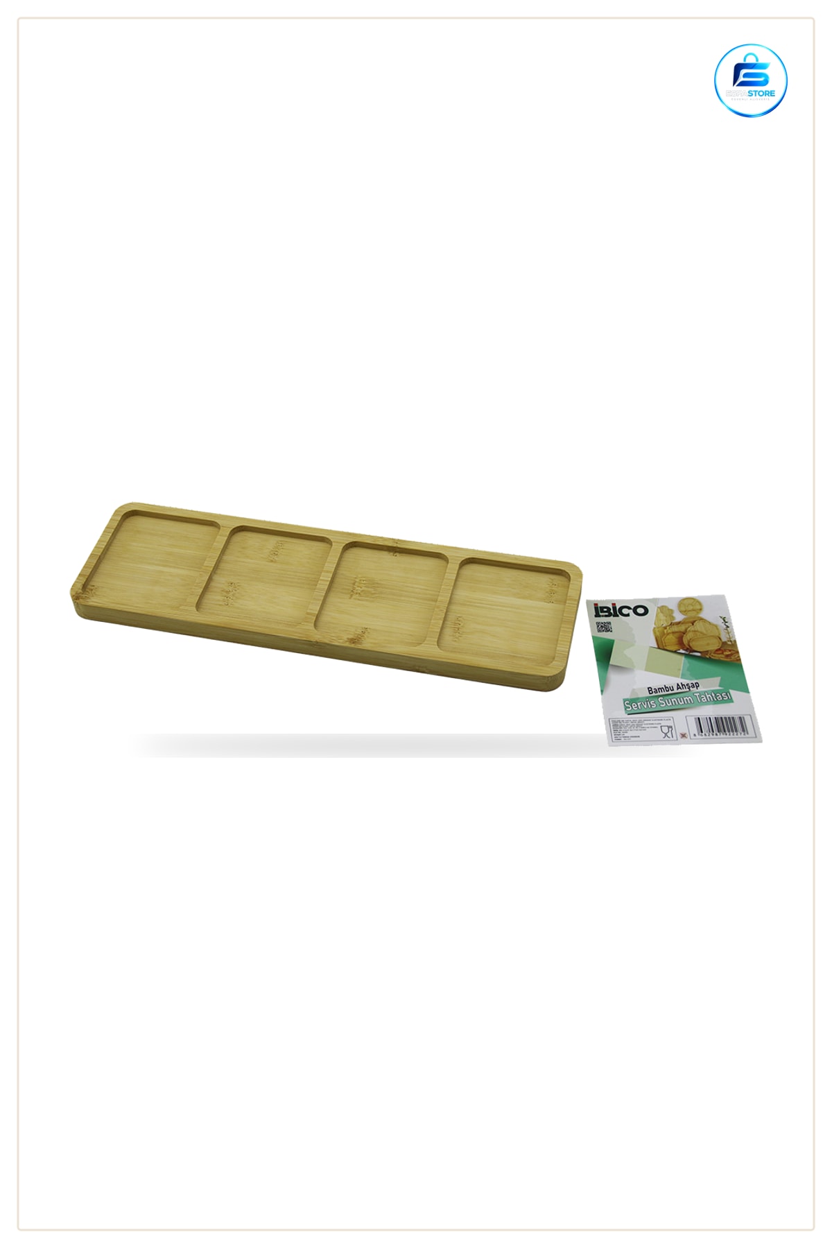 Tepsi Bambu Servis 4 Bölmeli Dikdörtgen 32.8x10x1.4 cm Atıştırmalık Peynir Meze Sunum