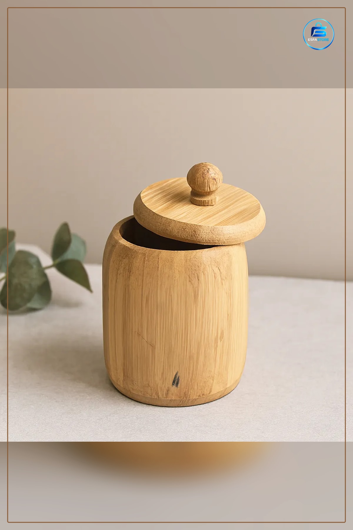 Kapaklı Ahşap Bambu Şekerlik 7,5 x 8,5 cm Mutfak Saklama Kavanozu Çay Kahve Şekeri Kuruyemiş