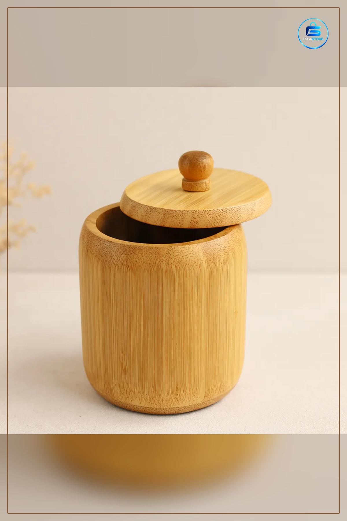 Bambu Kapaklı Şekerlik Tuzluk Biberlik 9 cm Ahşap Mutfak Sofra Saklama Kabı Doğal Çay Şekeri