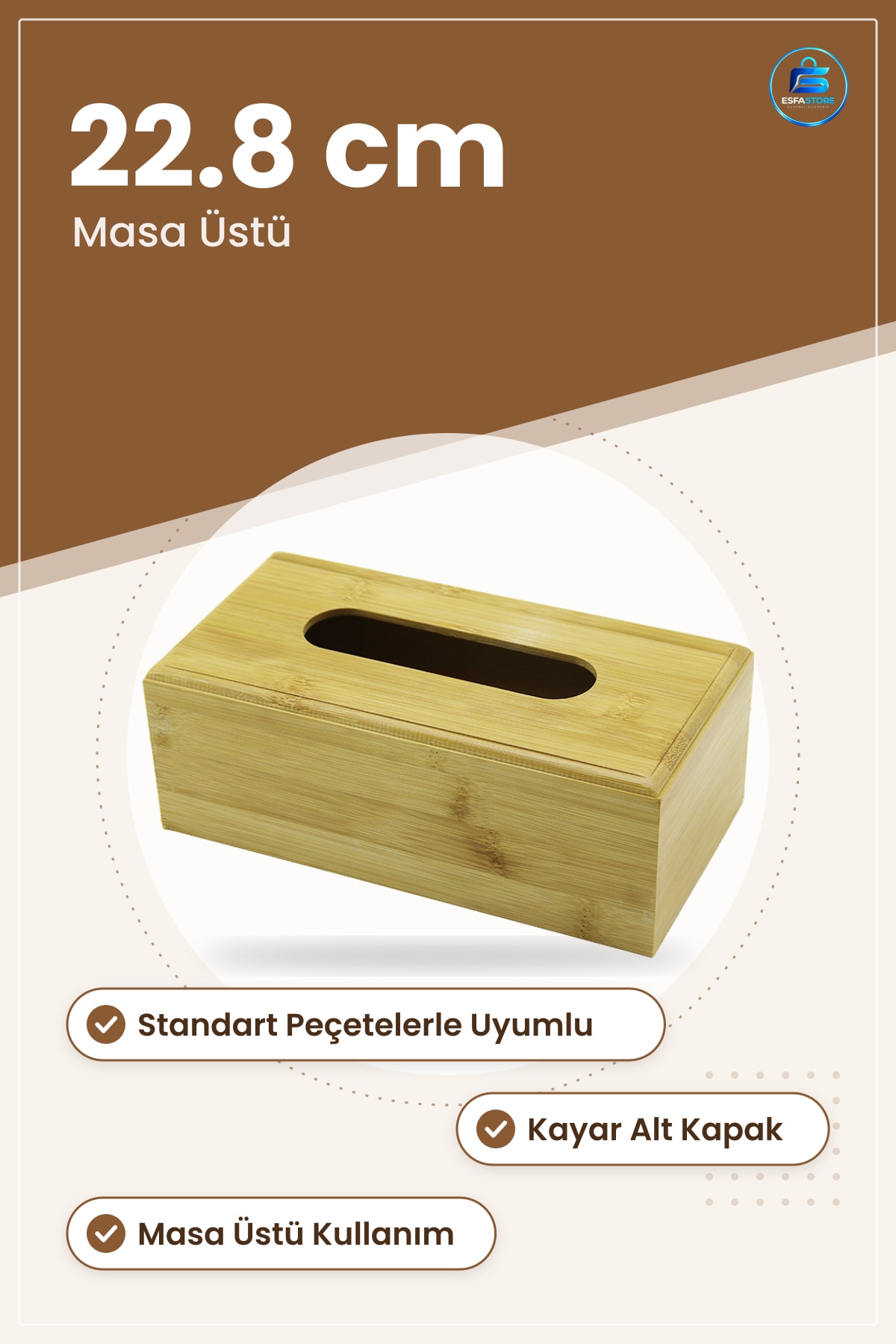 Peçetelik Ahşap Bambu 11.6x22.8 cm Masa Üstü Peçete Kutusu Restoran Kafe Ev Sofra Düzenleyici