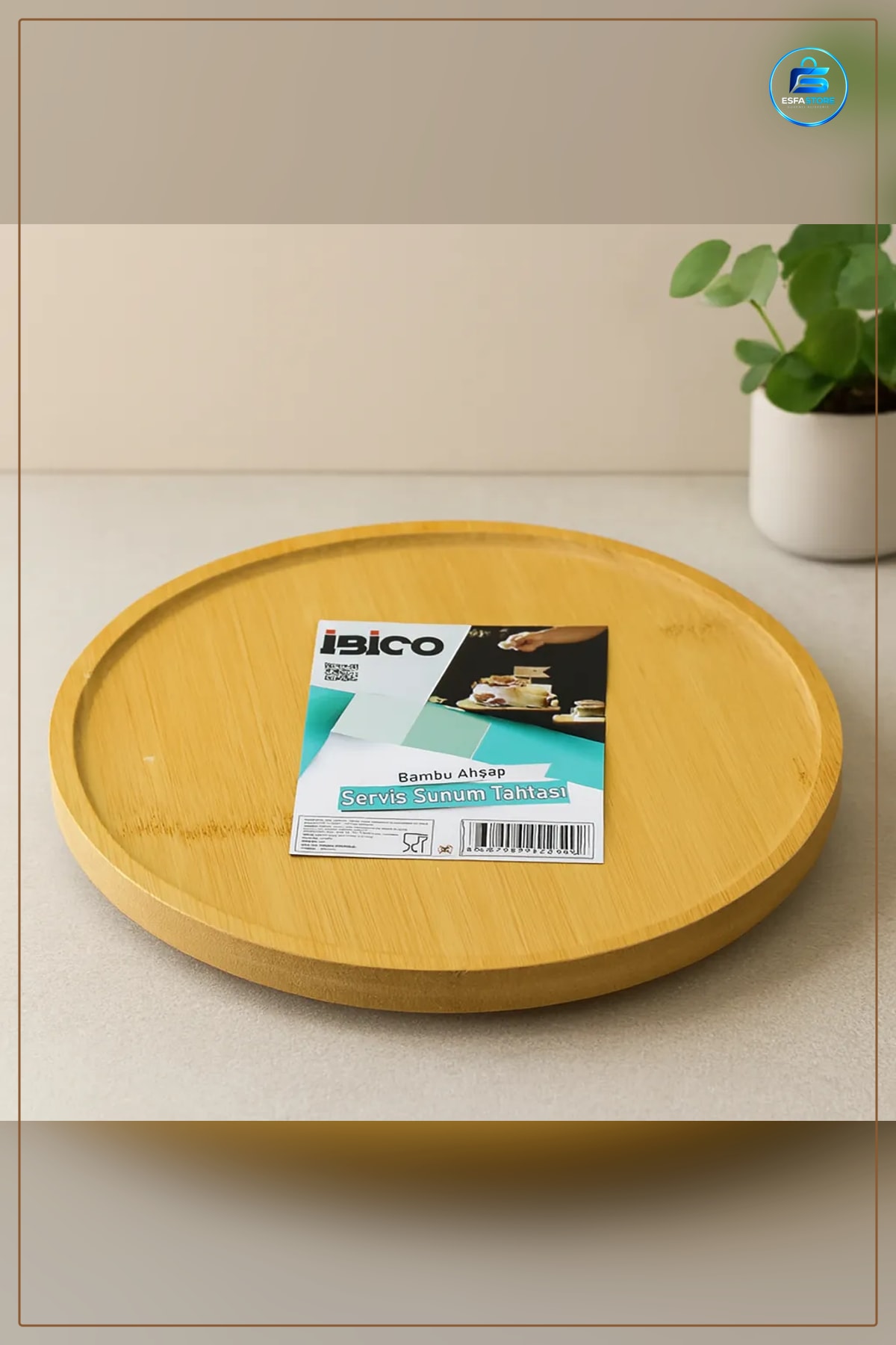 Bambu Yuvarlak Sunum Tepsisi 24.5 cm Ayaklı Kenarlı Servis Tablaı Çay Kahve Peynir Tatlı Kahvaltı