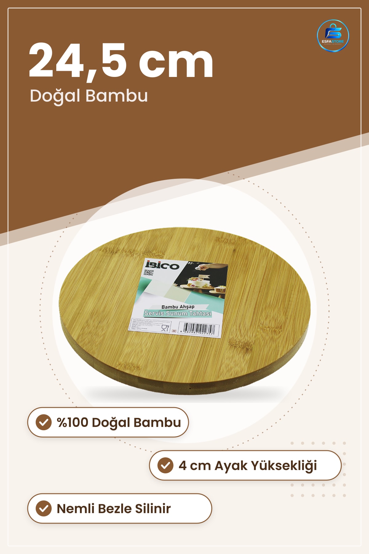 Servis Sunum Tahtası Bambu Ahşap Yuvarlak 24,5 cm Ayaklı Tepsi Aperatif Peynir Meze Kahvaltı Mutfak